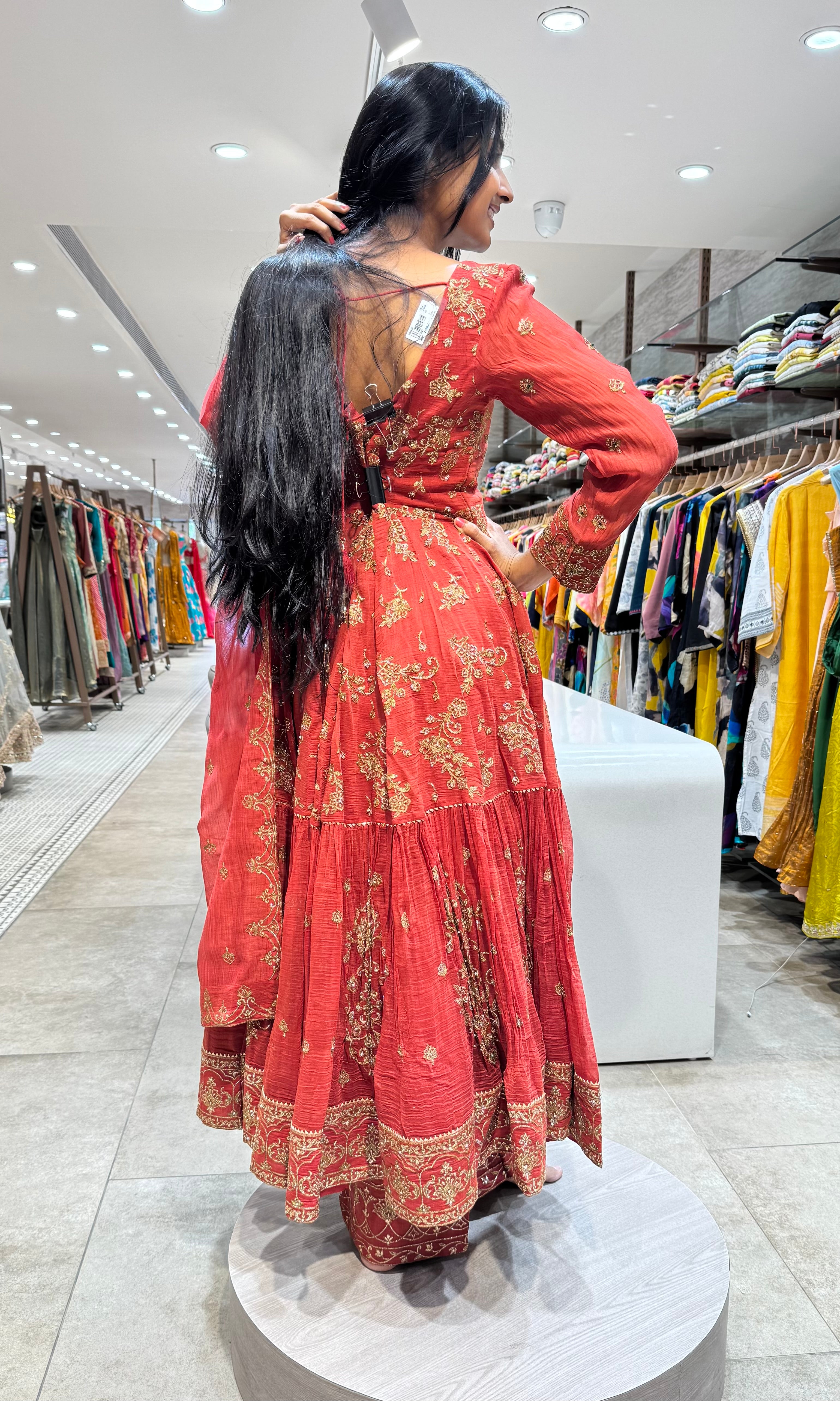 RED GOLDEN EMBROIDERY ANARKALI SET