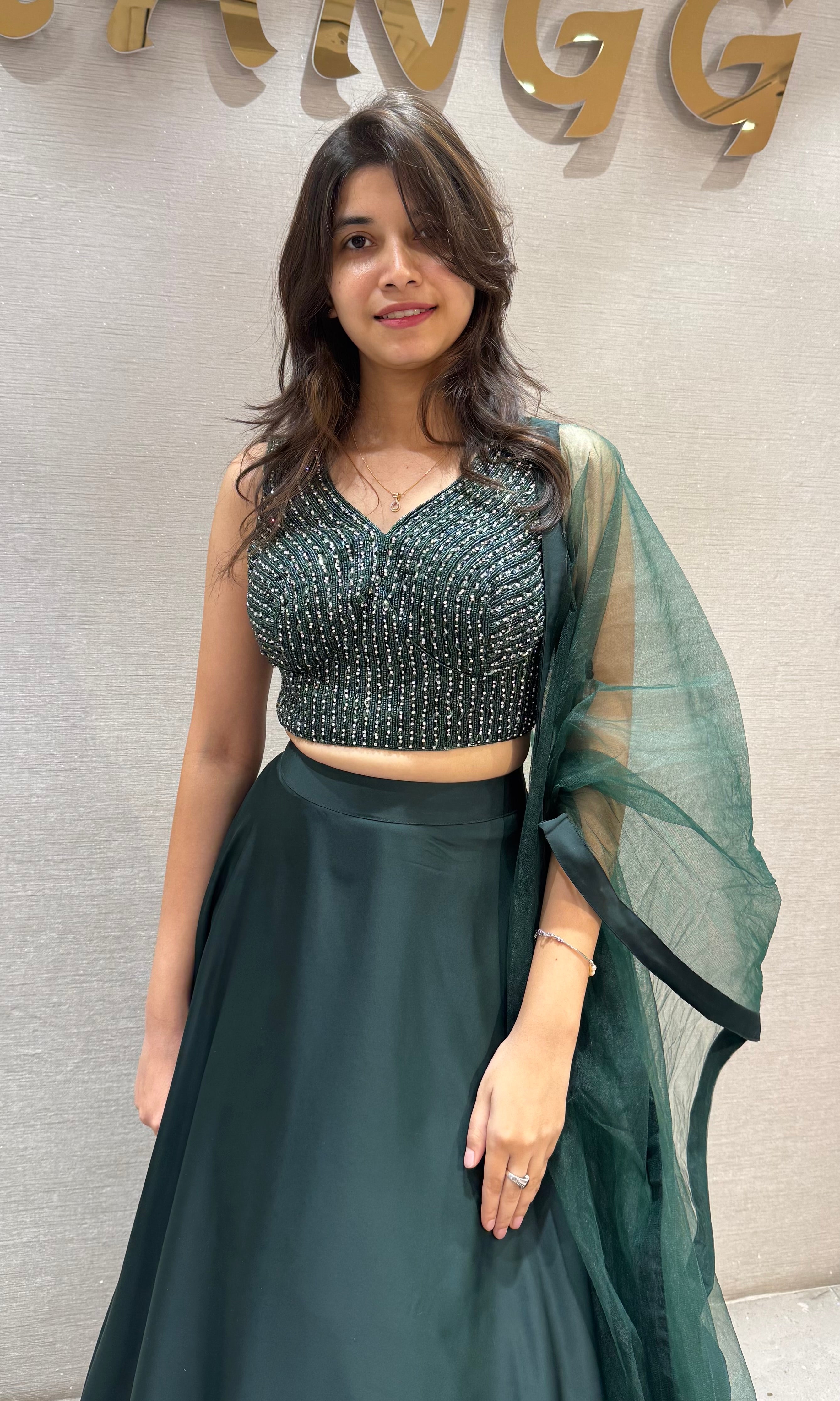 Dark Green Designer Lehenga with Crop Top