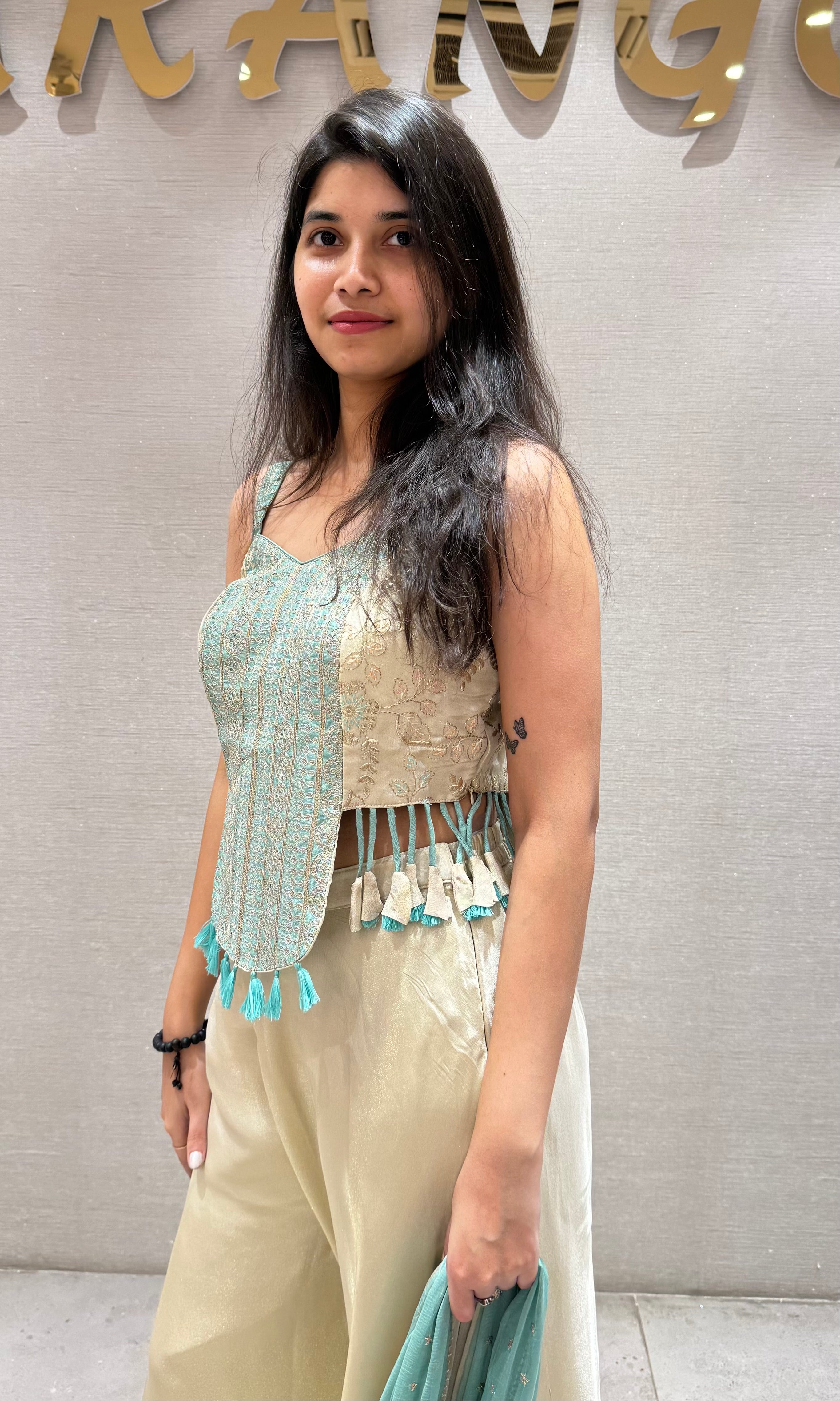 Half white AND BLUE palazzo SET