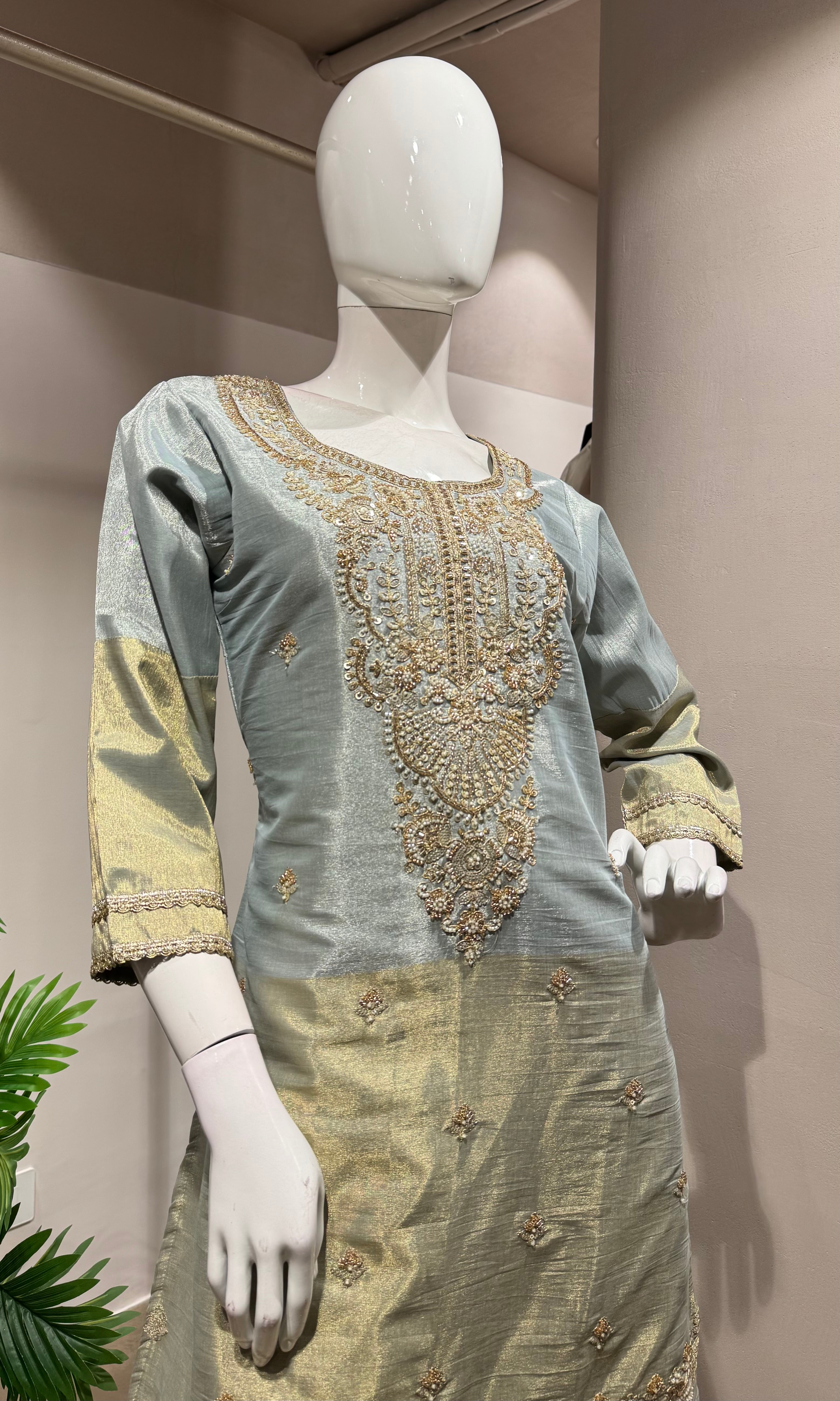 GREY Embroidered SHARARA Suit with Dupatta