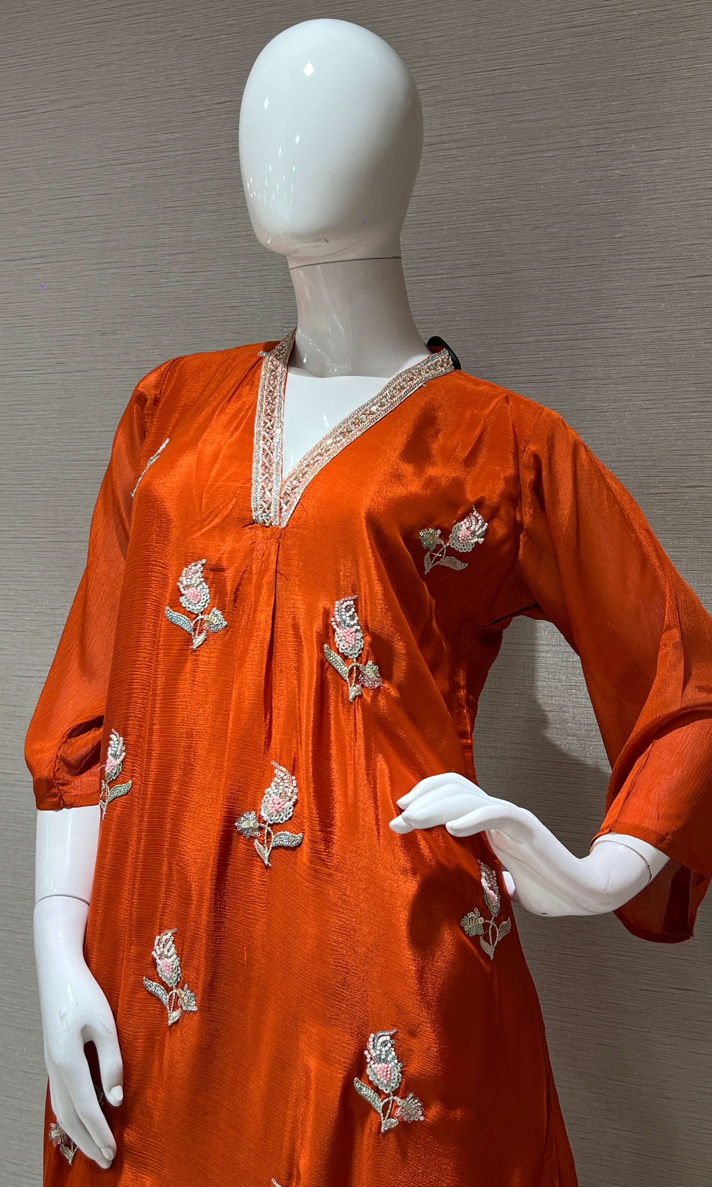 Rust Embroidered Kurta Sharara palazzo set