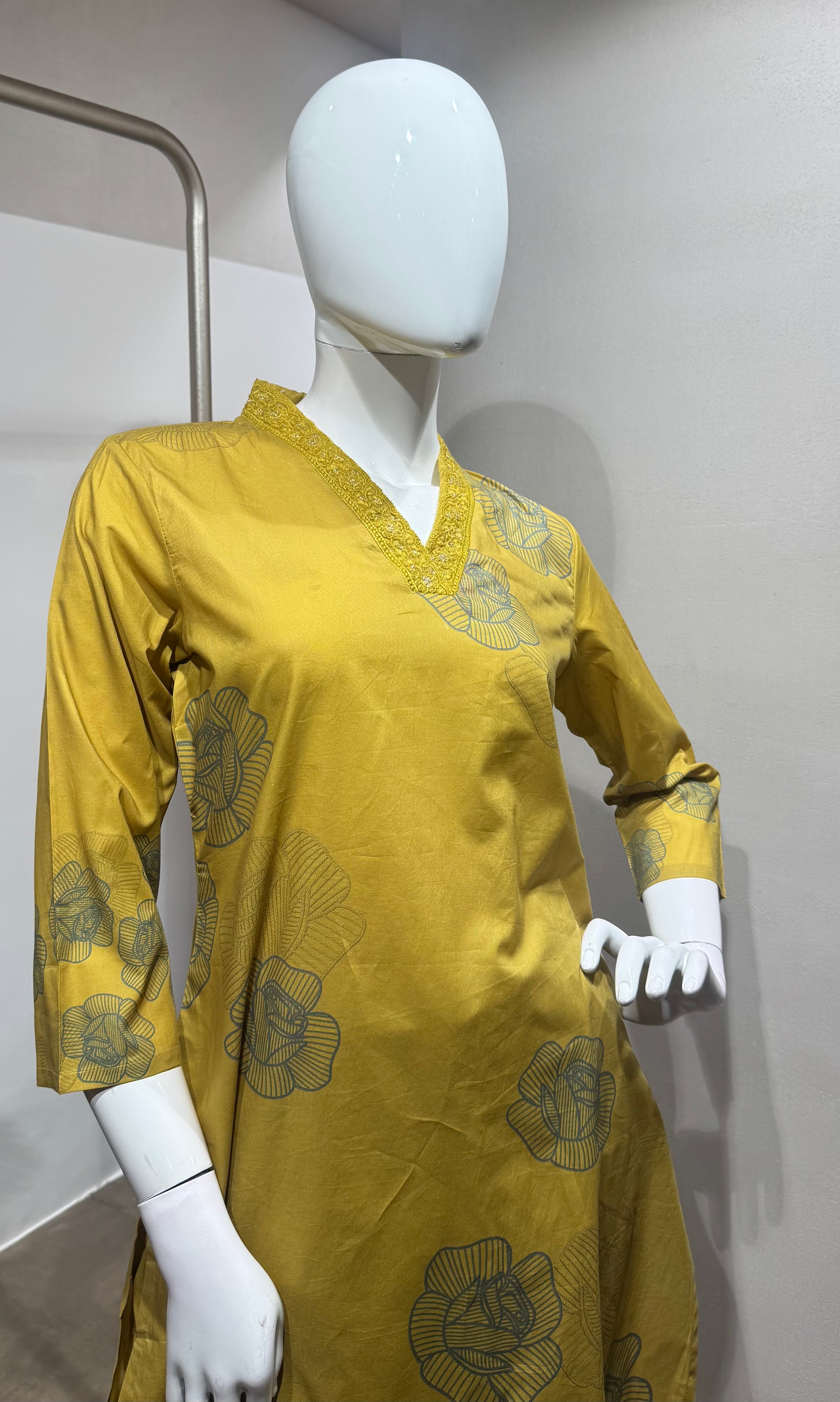 mehandi green Printed Kurta Set