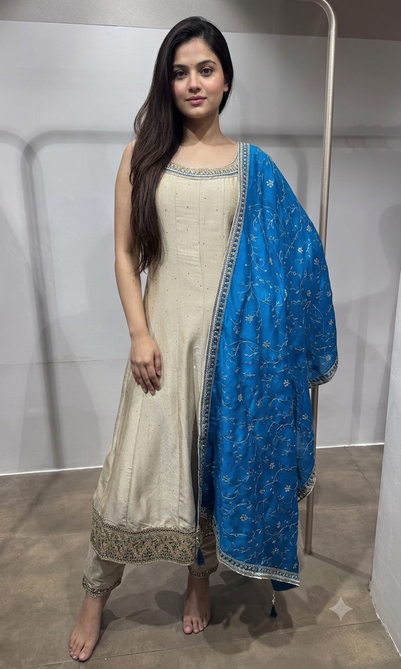 Rama Sequence Anarkali Suit with dupatta