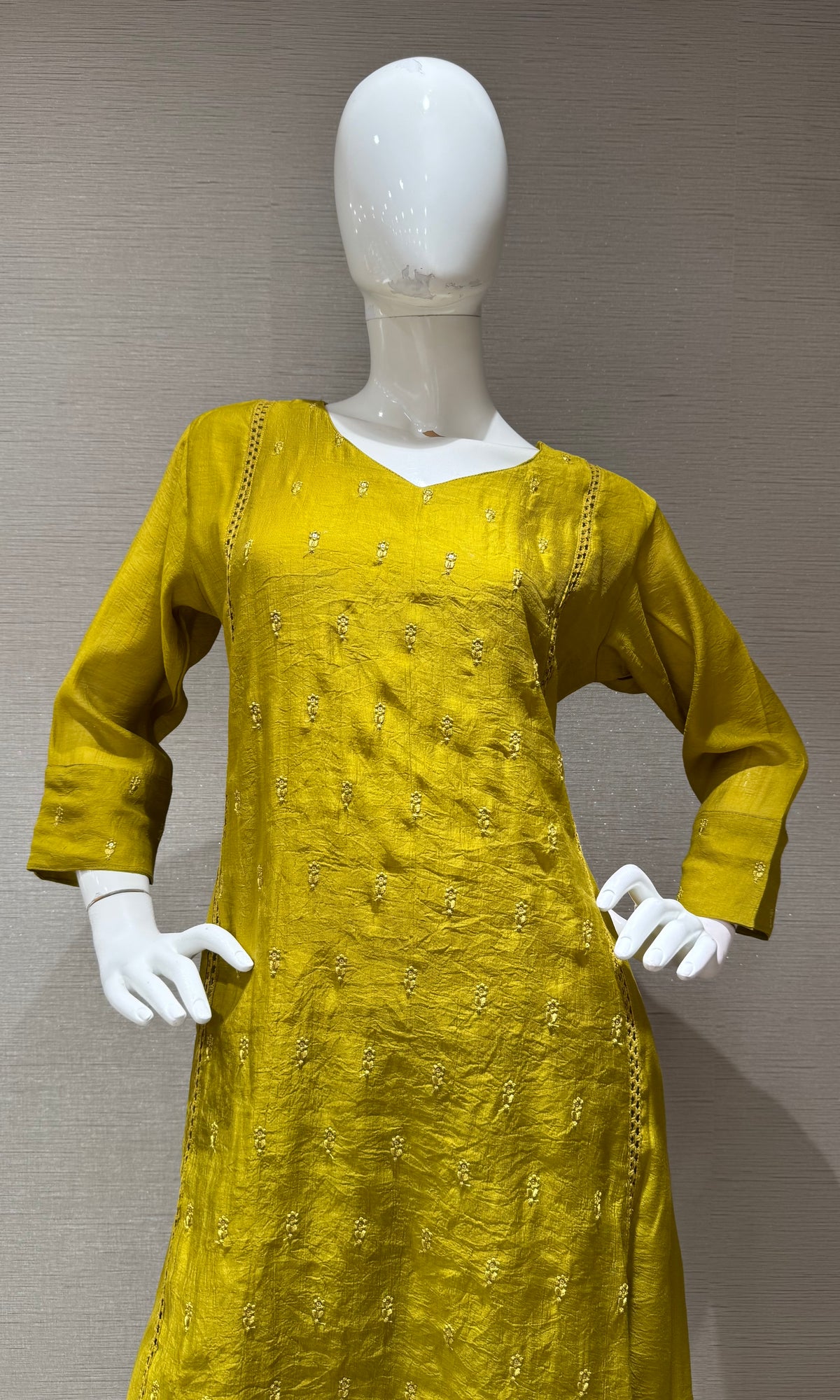Mehandi Green mul Chanderi Kurta Set with Dupatta