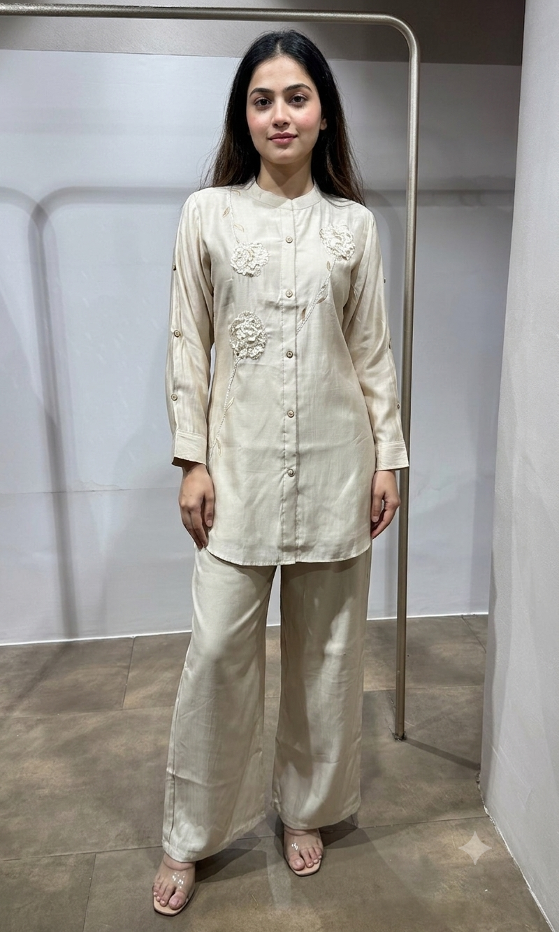 BEAGH Embroidered Linen Blend Cord Set