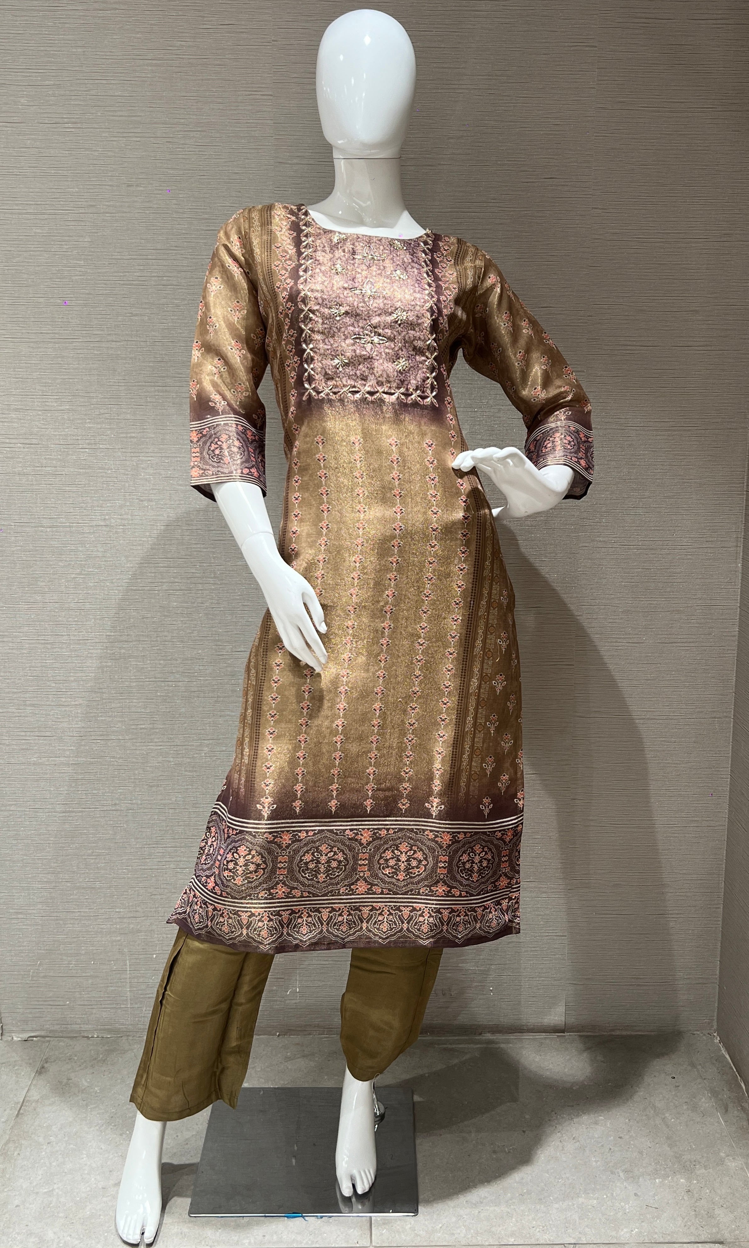 L brown kurta set