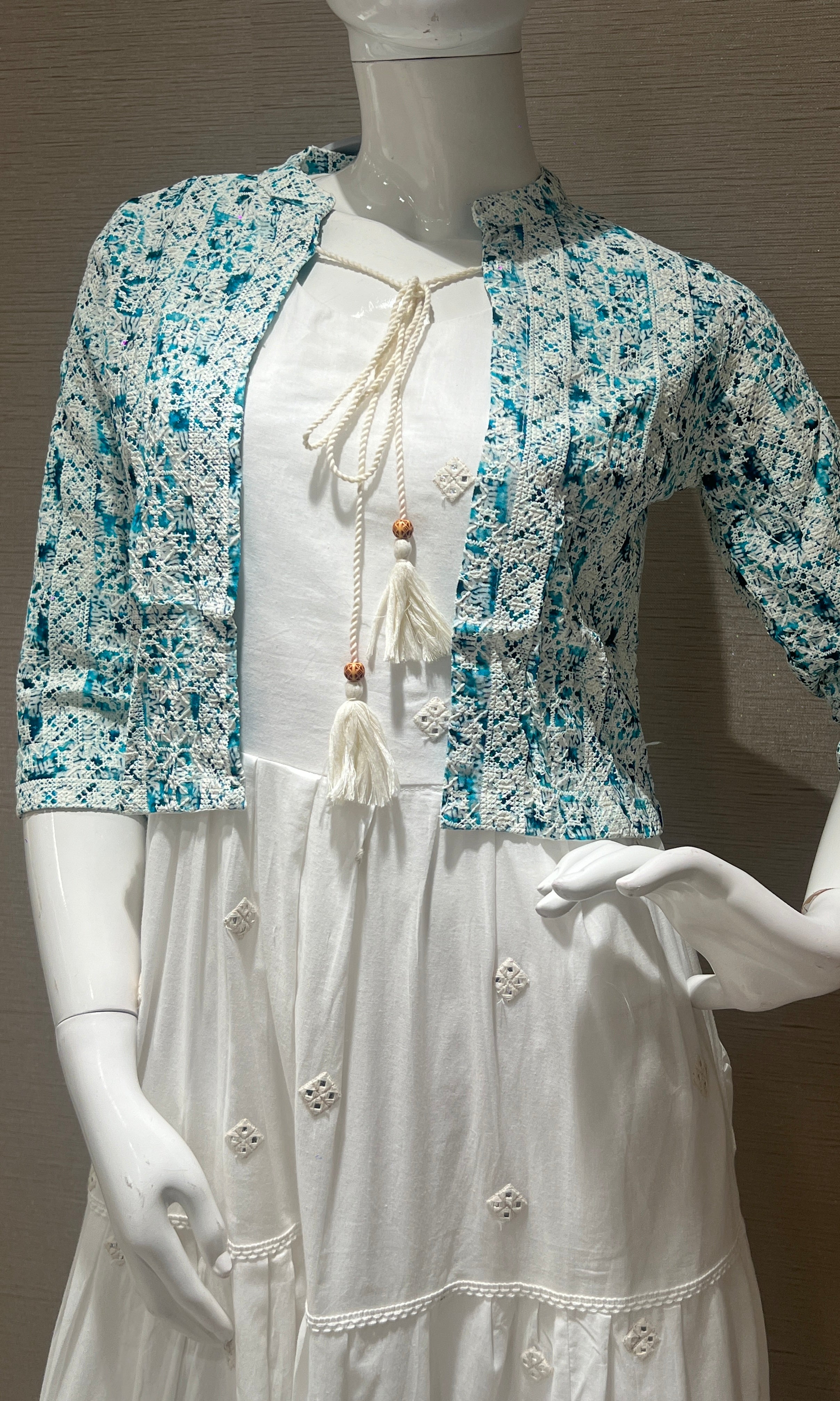 Sea Anarkali gown with jacket