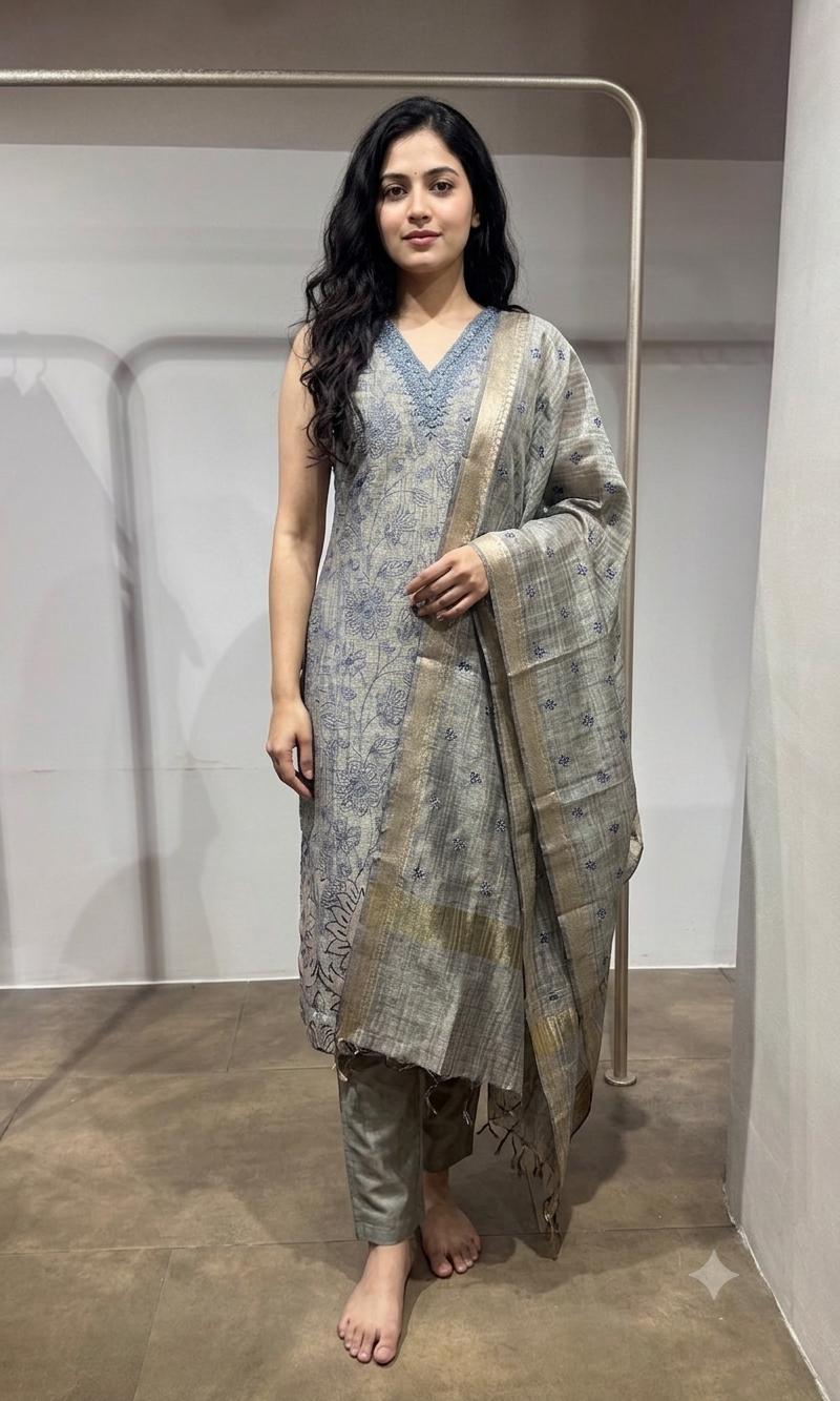 Blue Embroidered Net Salwar Kurta set