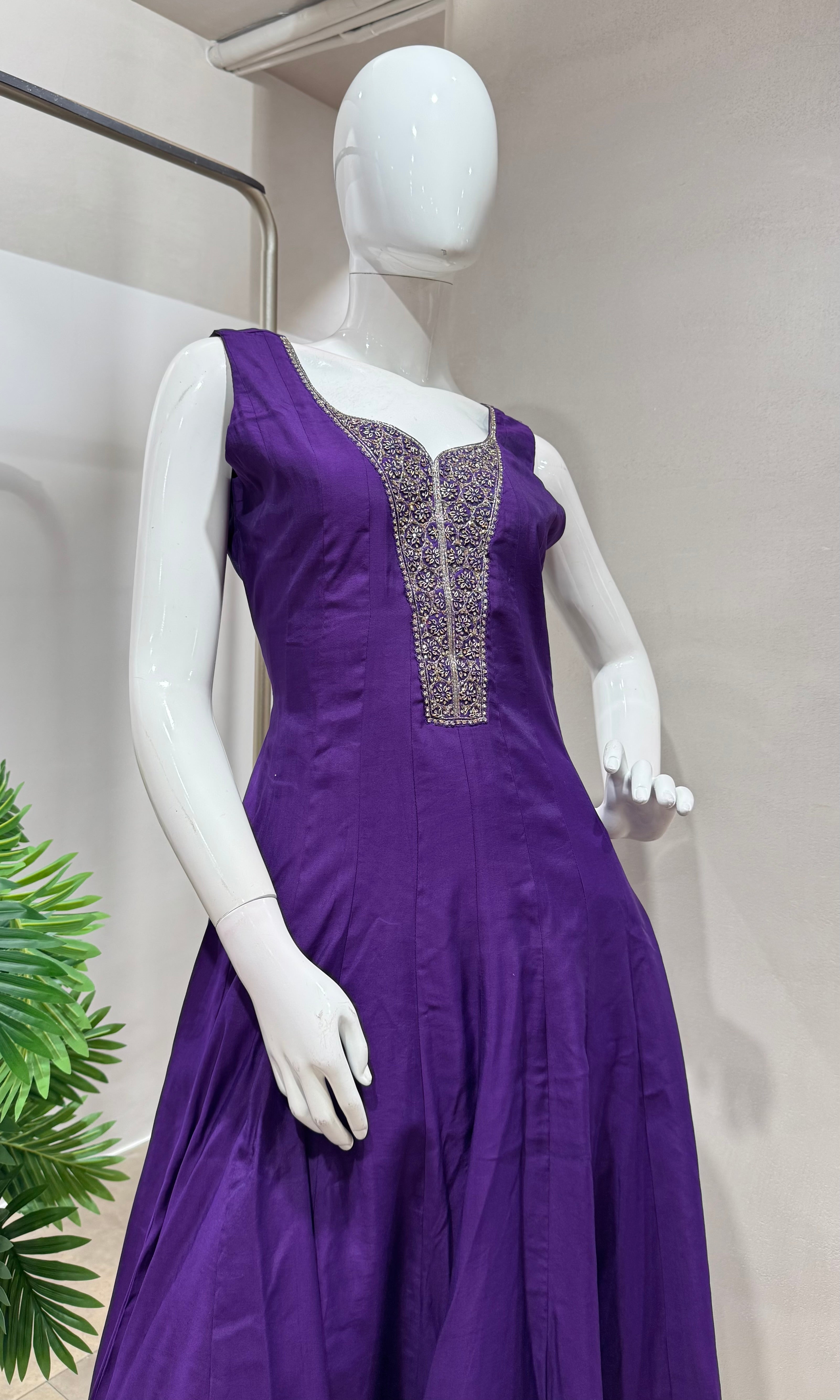 Purple GOLD EMBROIDERY ANARKALI