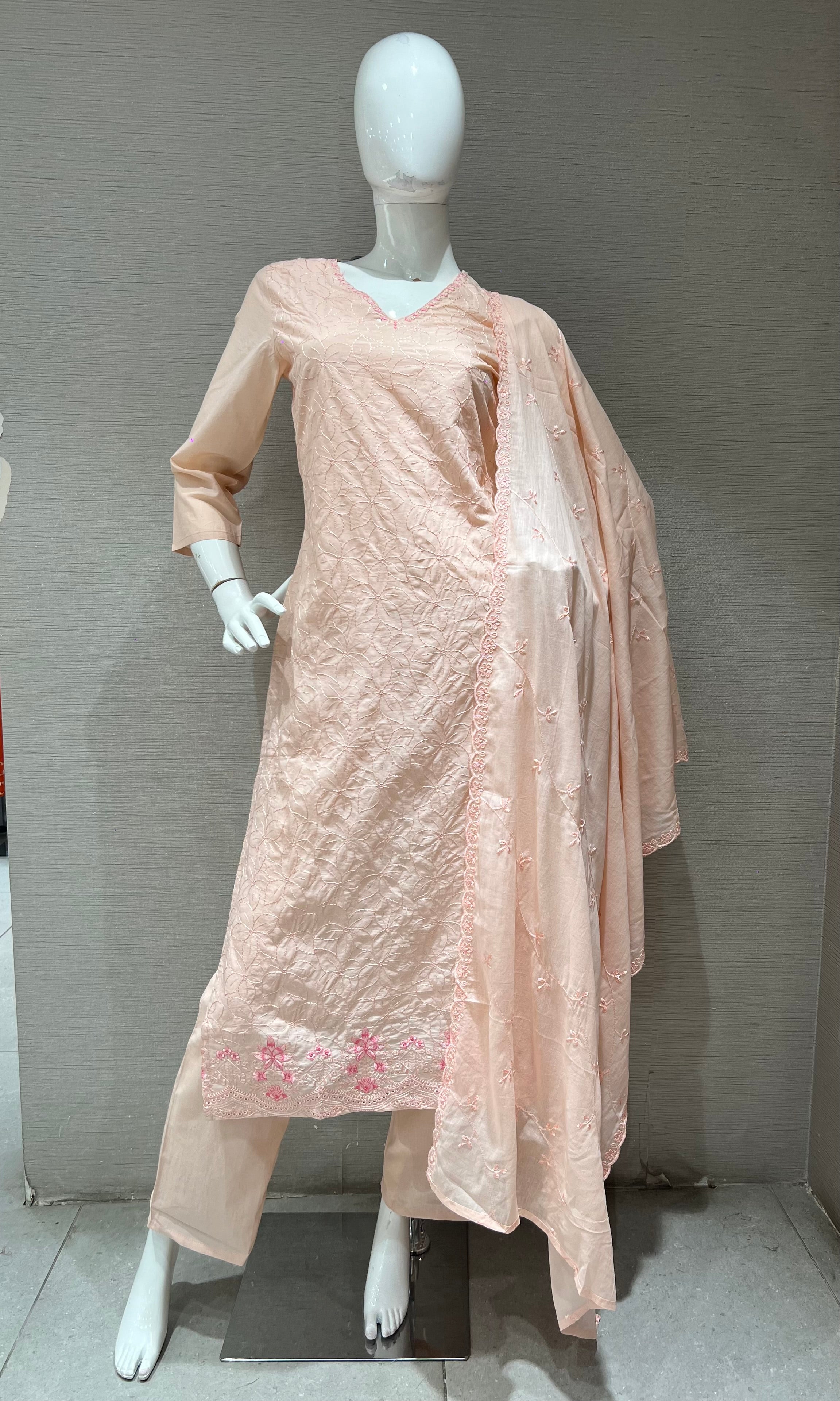 Peach Floral Kurta Set with Matching Dupatta