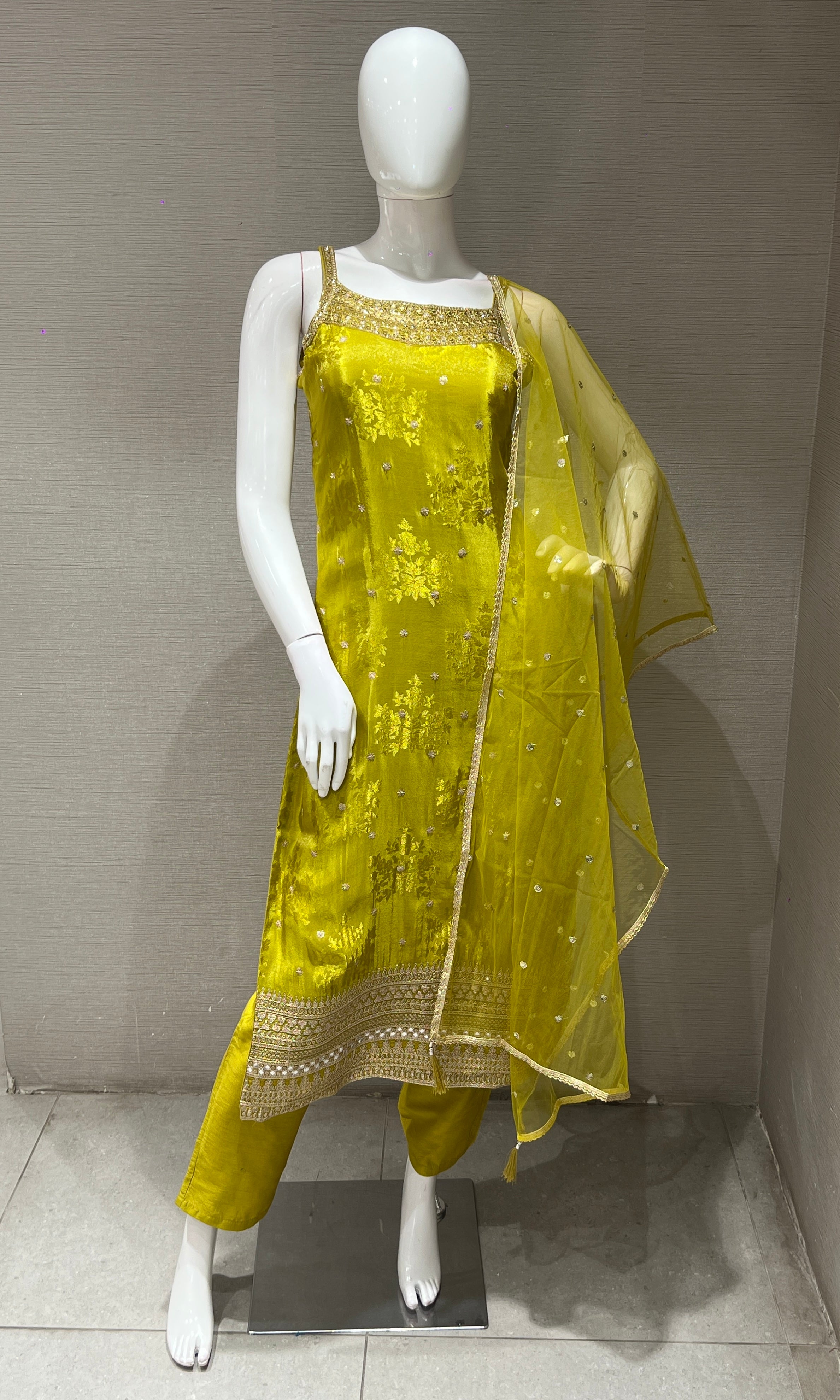 Mehandi greeN and gold embroidered KURTA SET
