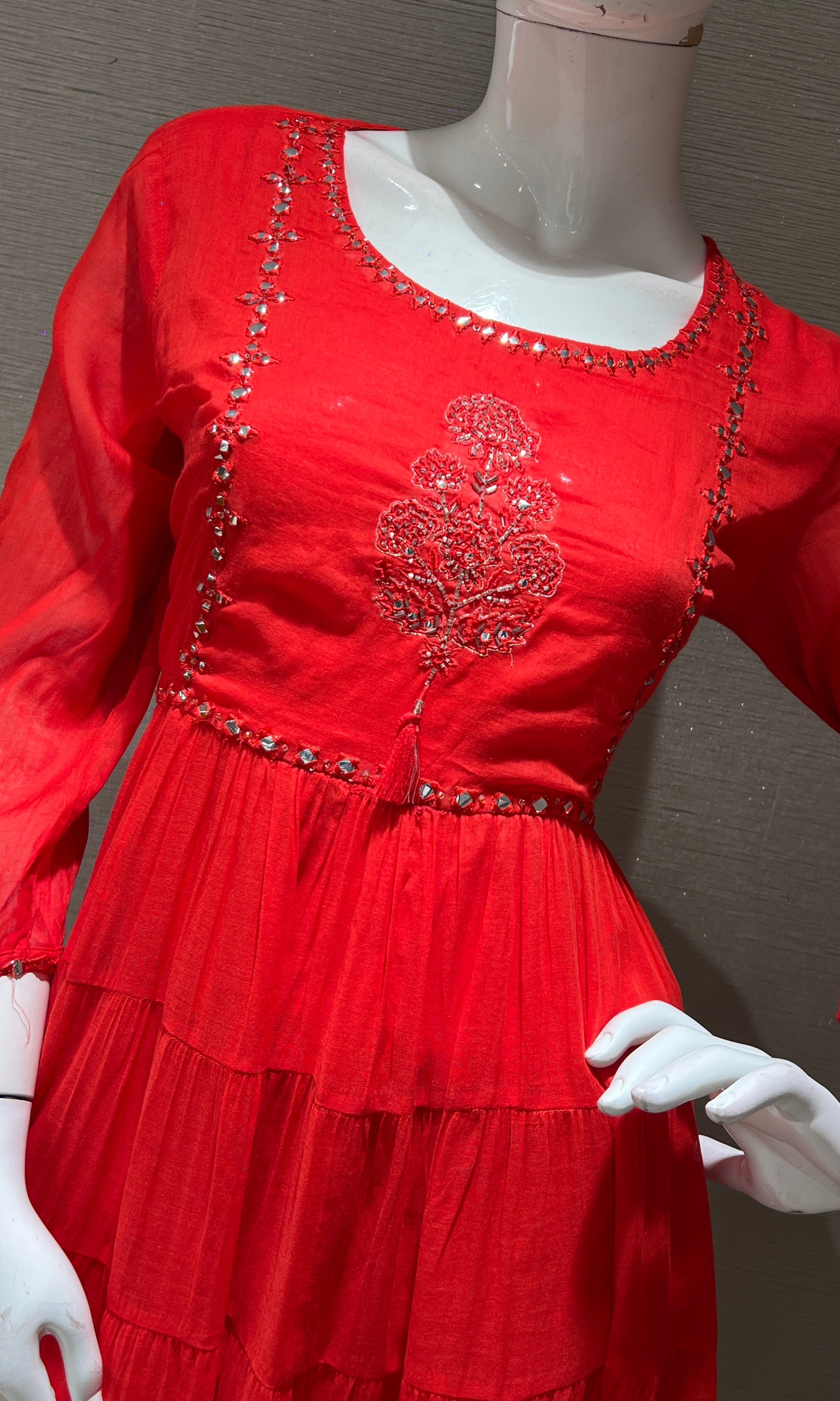 Red FLORAL MUL CHANDERI ANARKALI SET