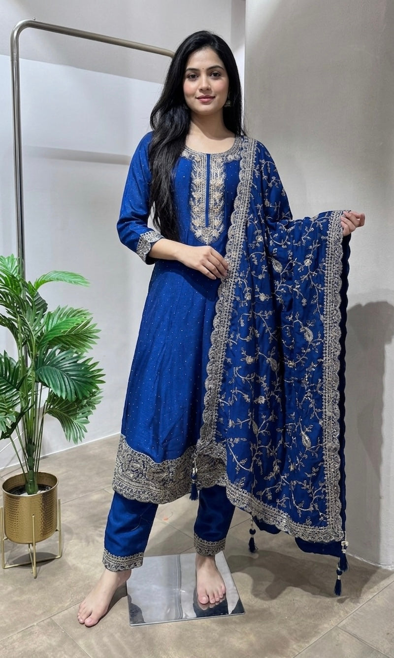 ROYAL BLUE GOLD EMBROIDERY ANARKALI