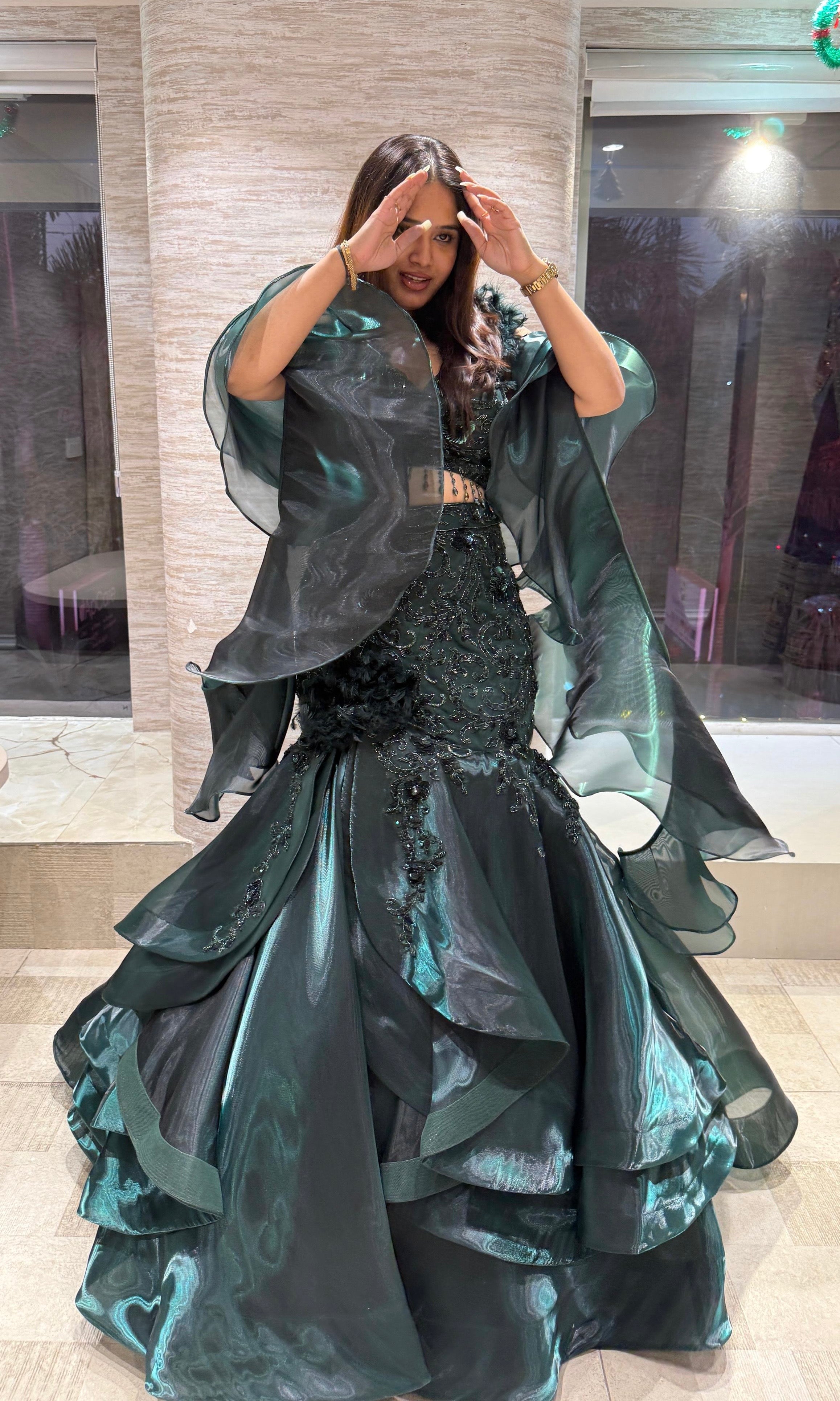 green Emerald Ruffle Lehenga