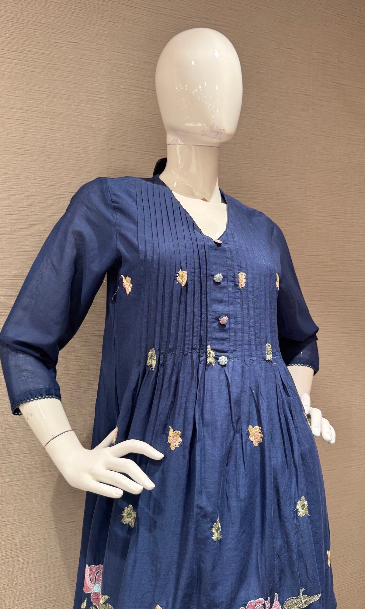 Blue Floral Silk Chanderi kurta Set