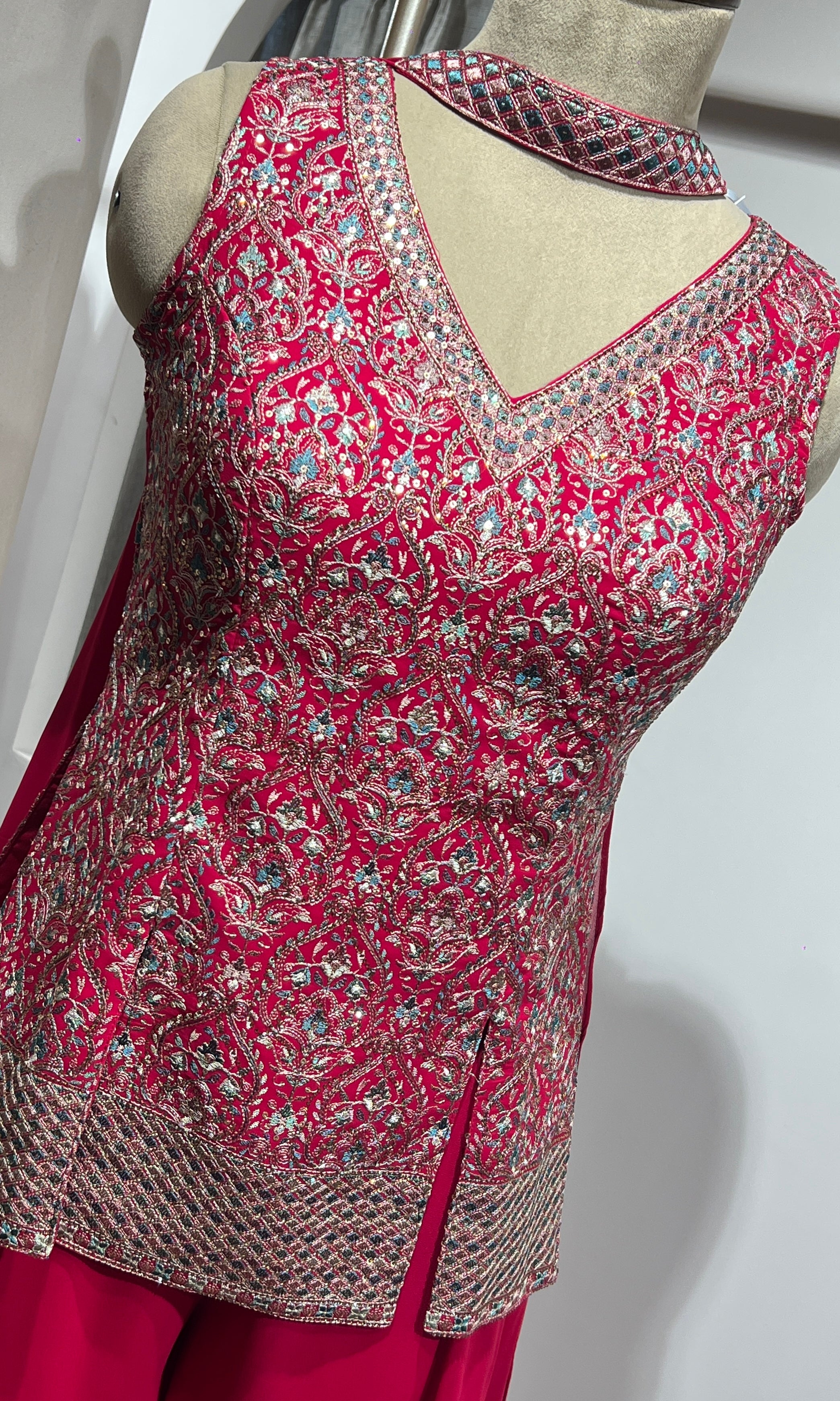 Rani pink EMBROIDERED PEPLUM PALAZZO SET