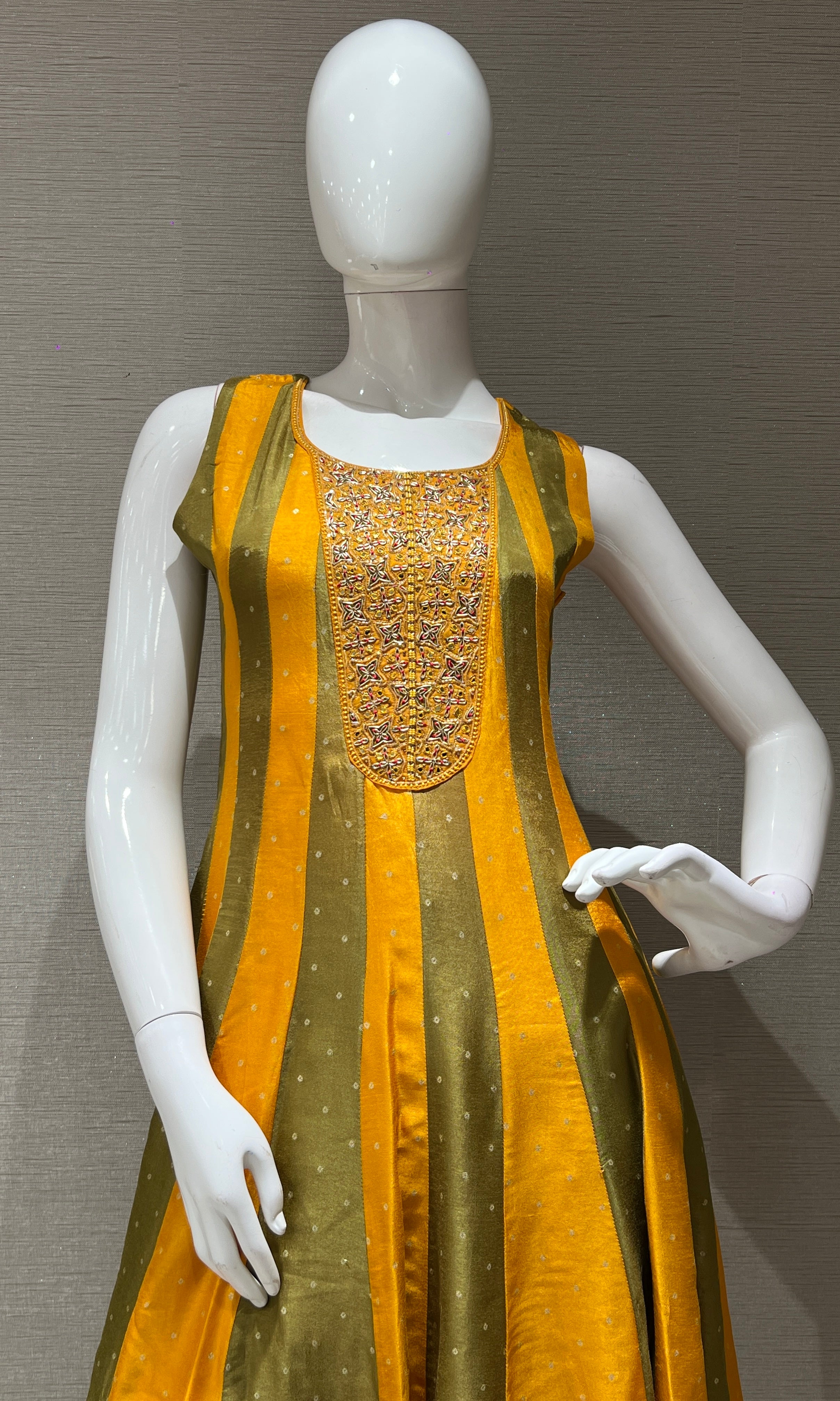 Yellow Embroidered Anarkali with Contrast Dupatta