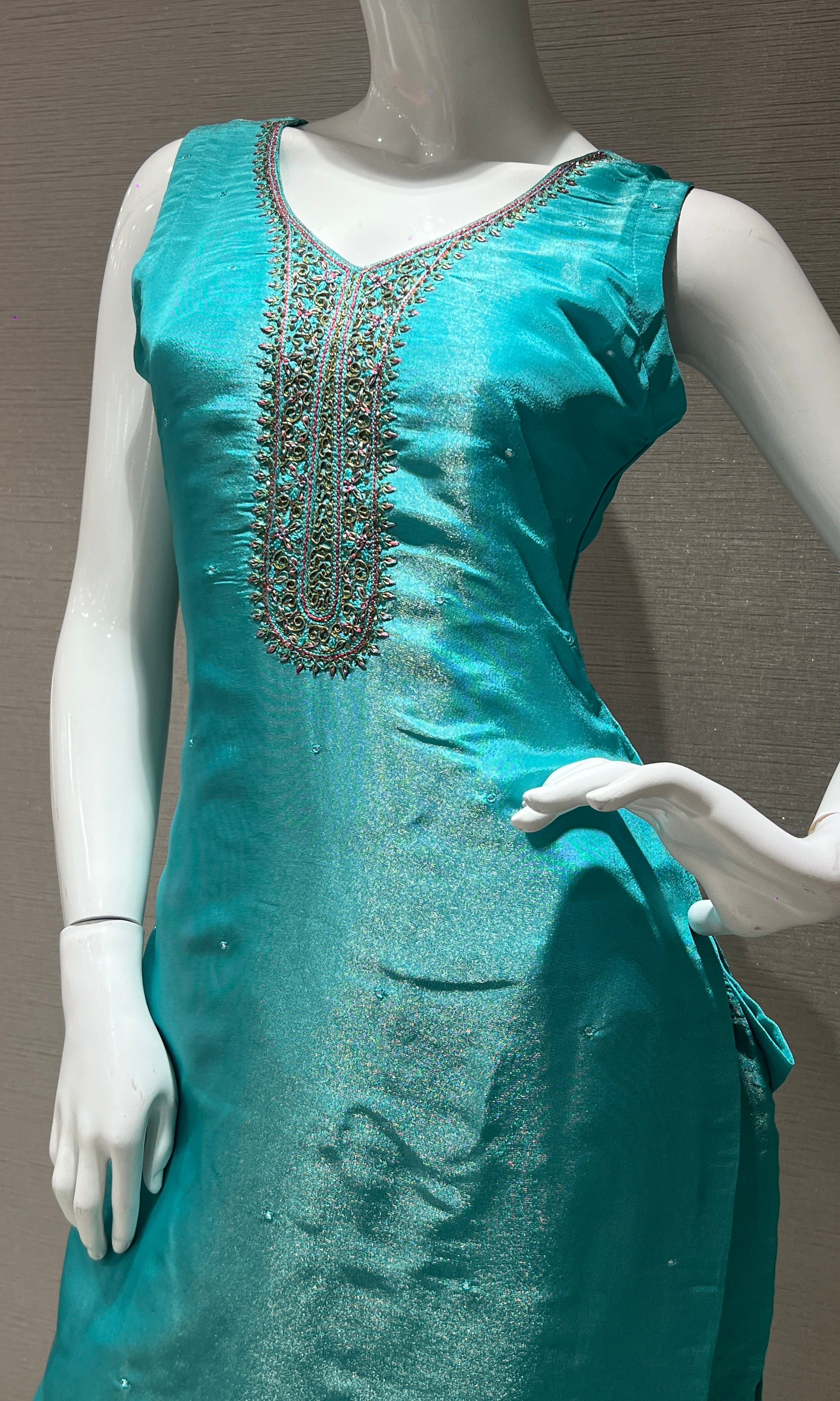 Light blue kurta set with a floral printed dupatta