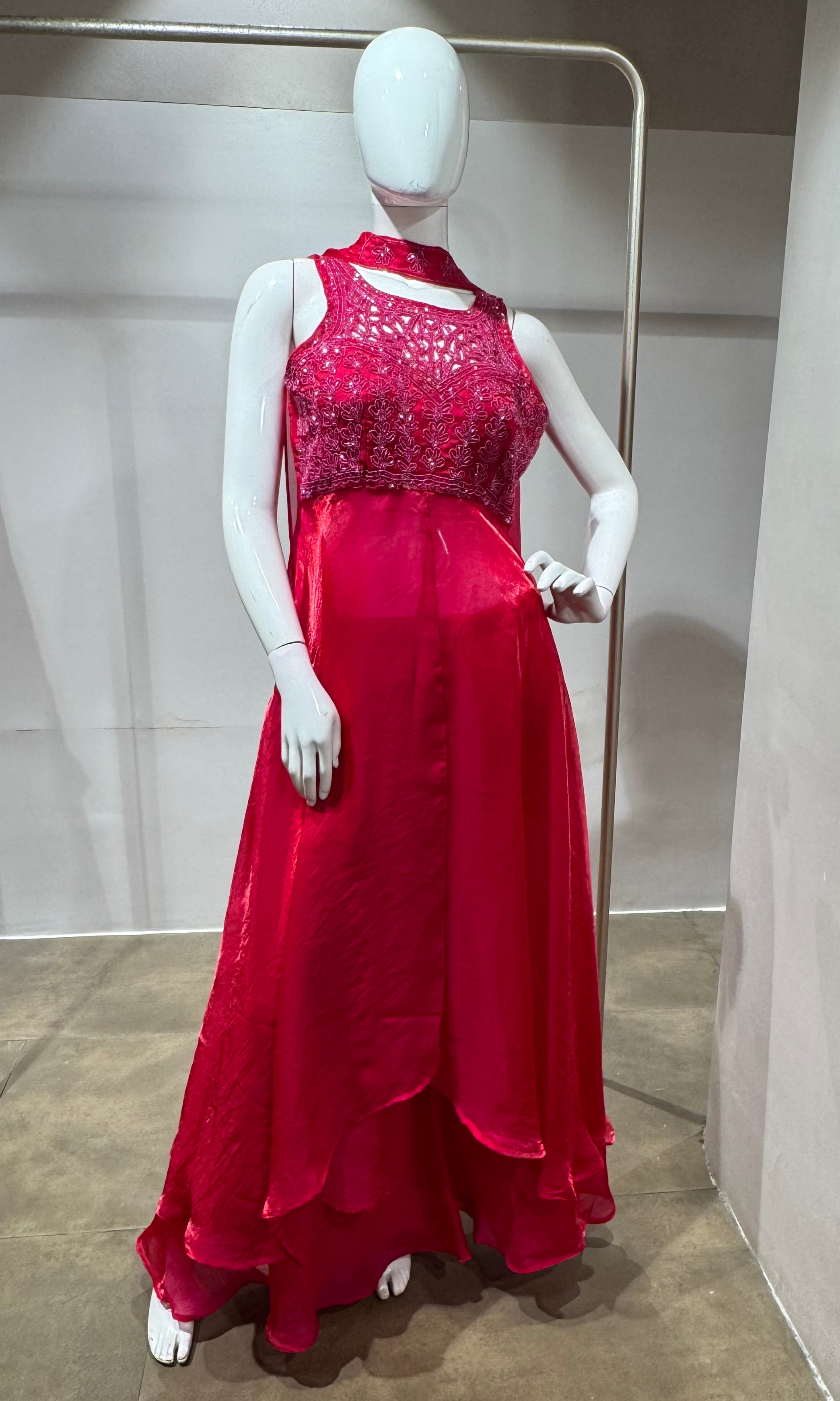 Rani Pink Front Slit Anarkali Palazzo Set