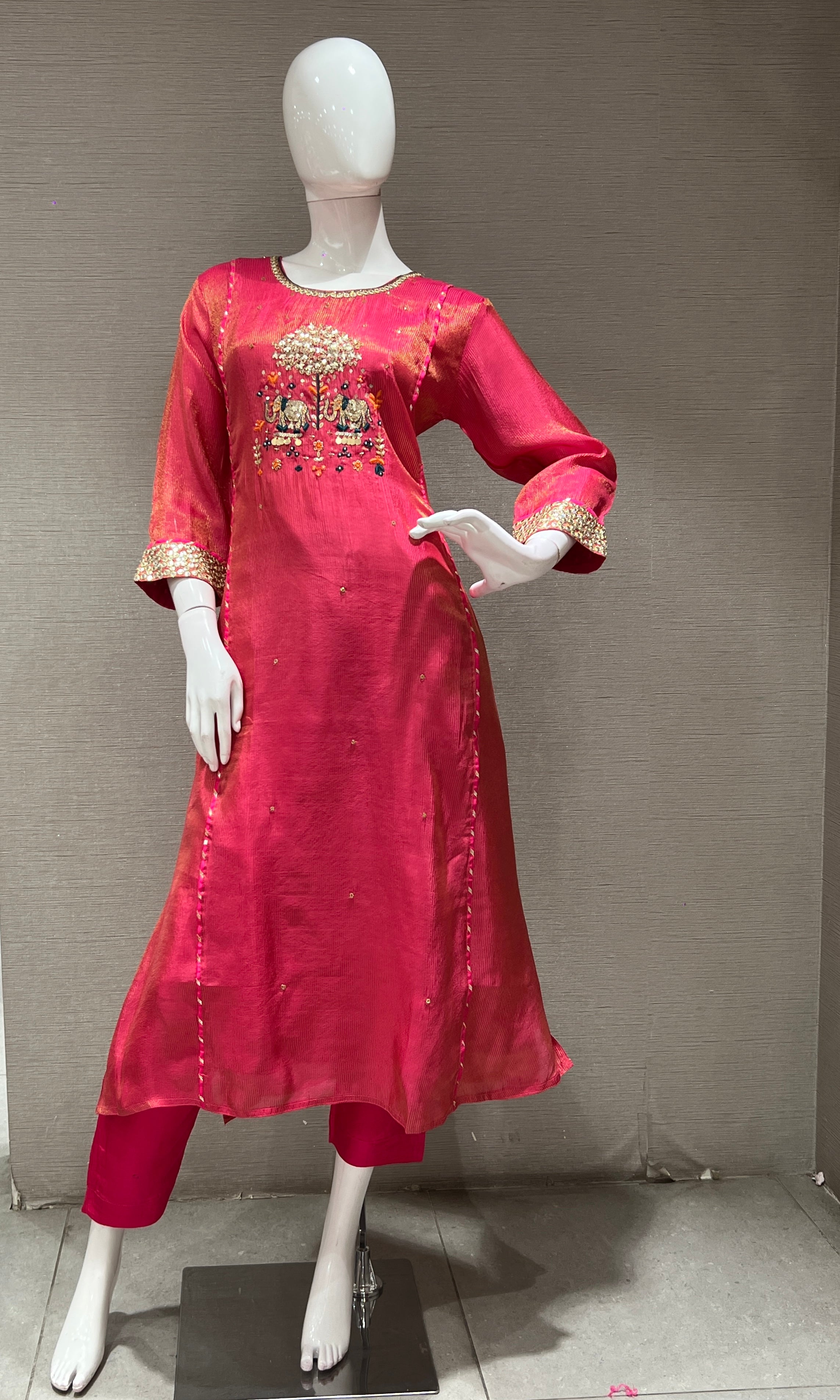 pink EMBROIDERED kurta set with dupatta