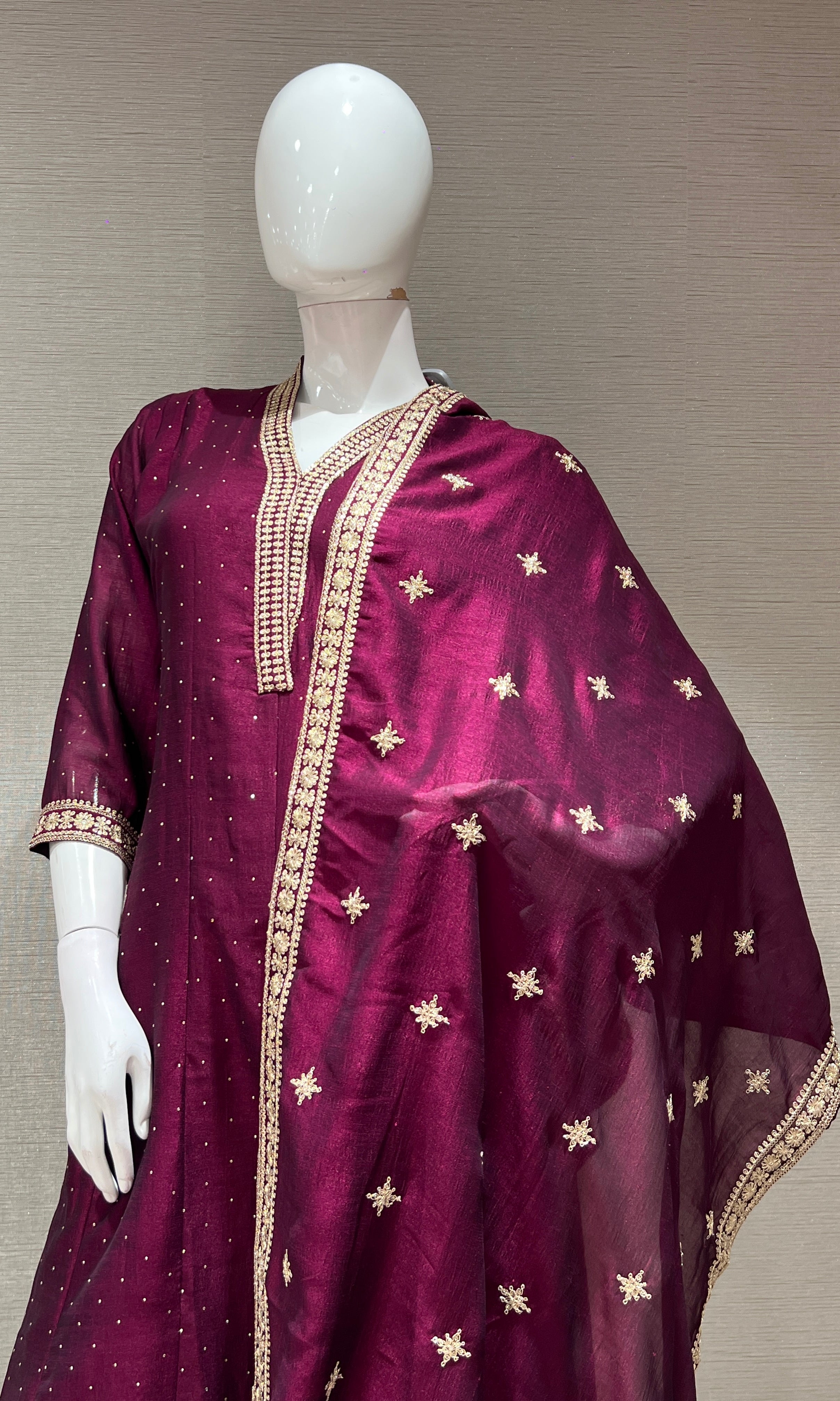 Wine EMBROIDERED ANARKALI KURTA SET