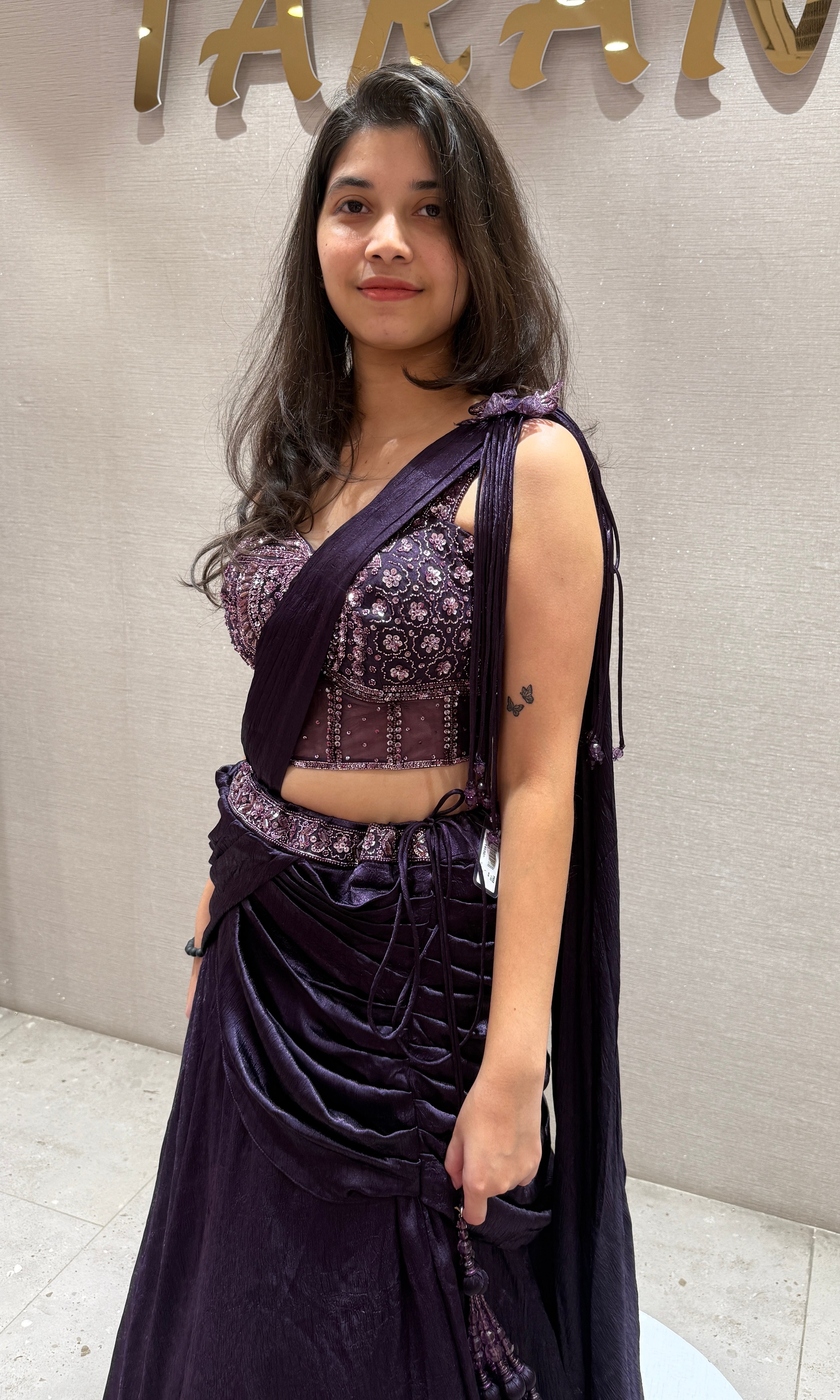 WINE Draped SAREE with Corset Blouse