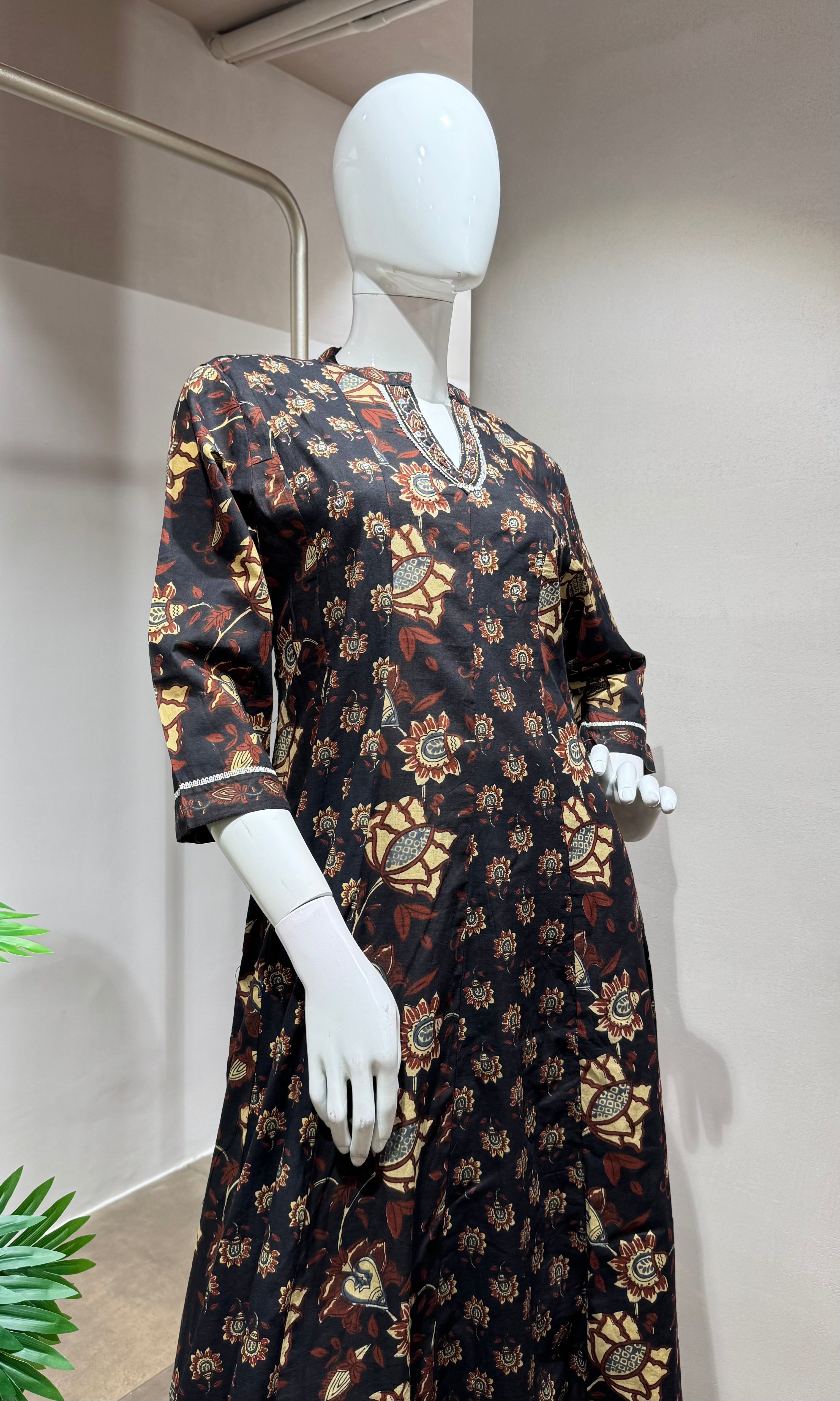 Black jaipuri cotton kurta set