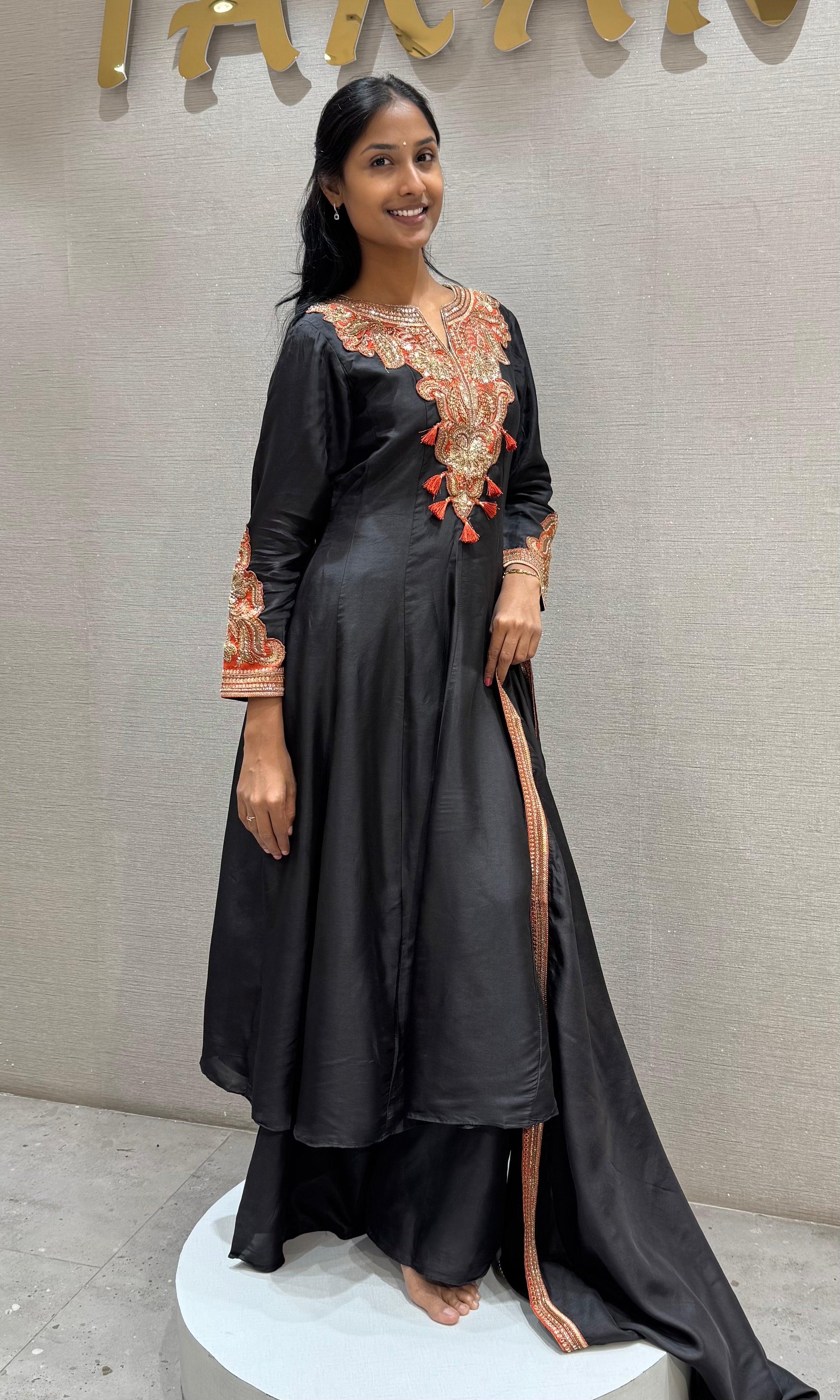 Black Floral Elegance anarkali with palazzo pants