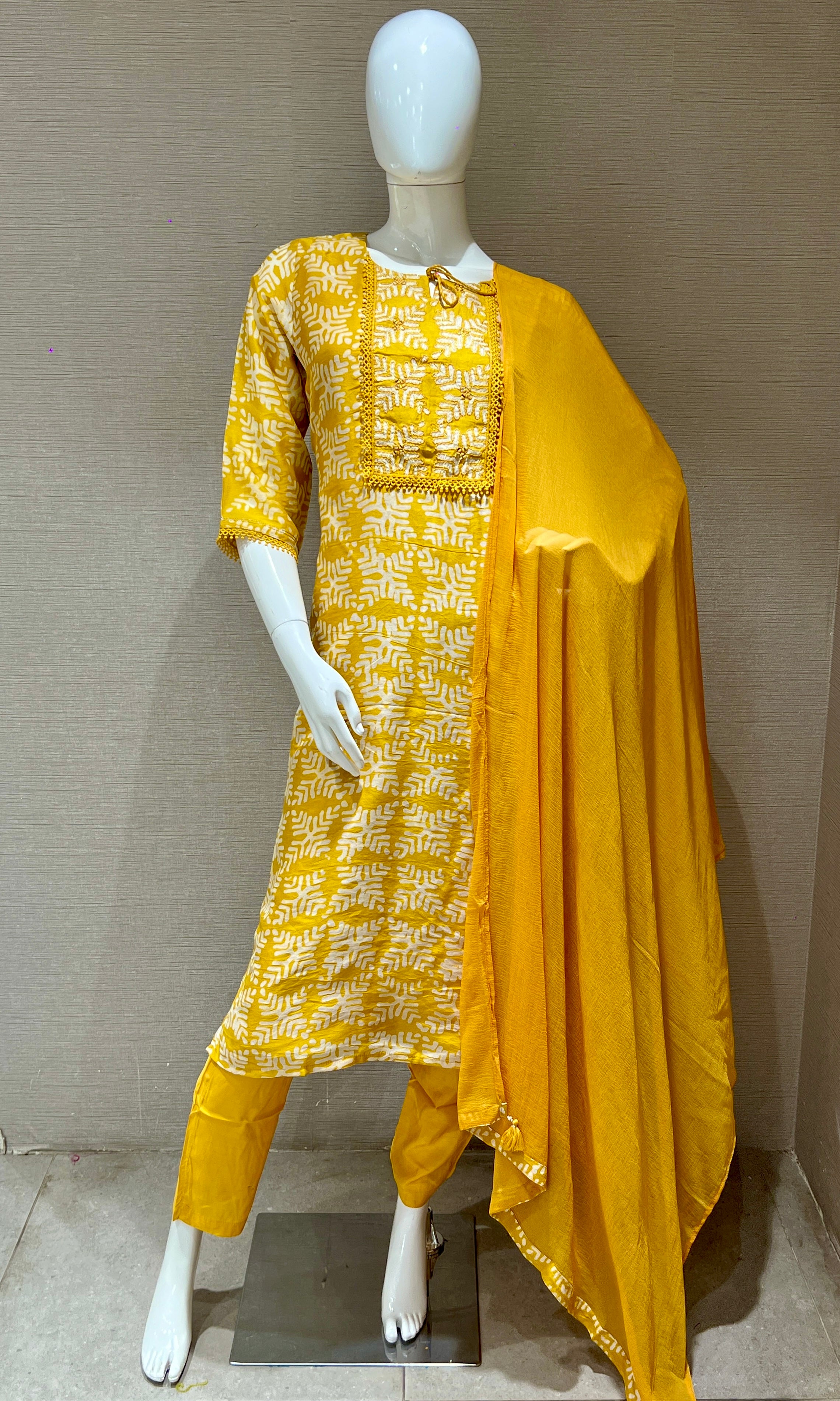 Yellow Printed Kurta Set with Dupatta