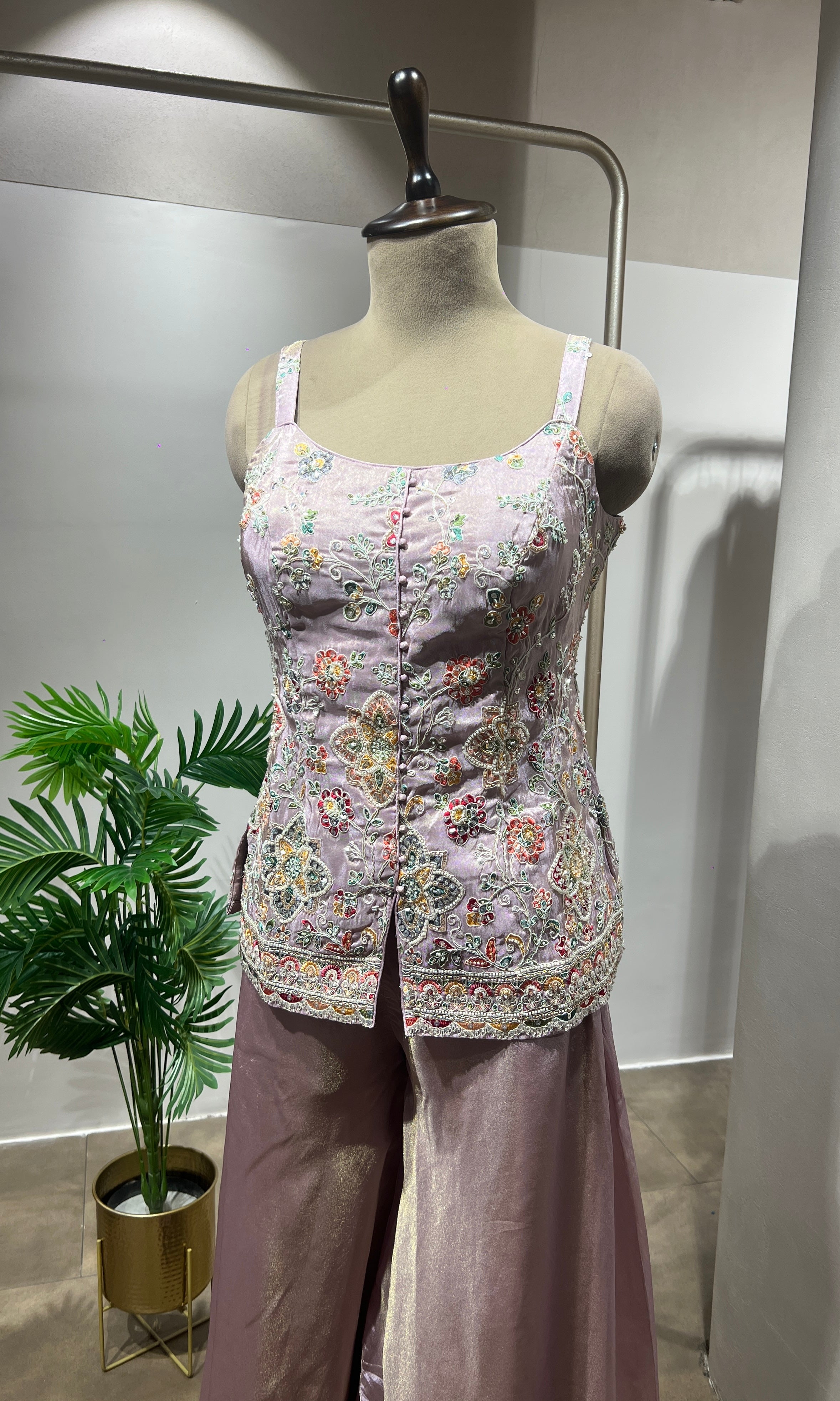 Lavender Shimmer Tissue Peplum Suit