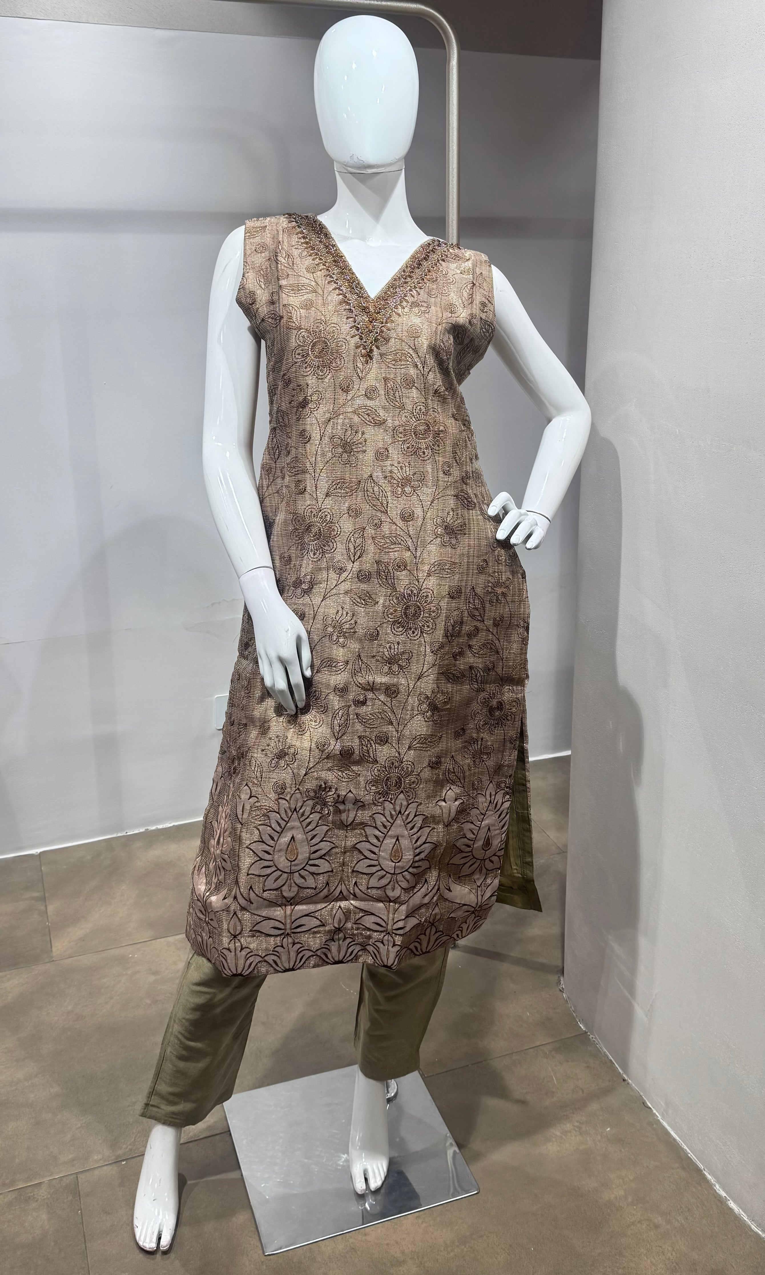 Brown Embroidered Net Salwar Kurta set