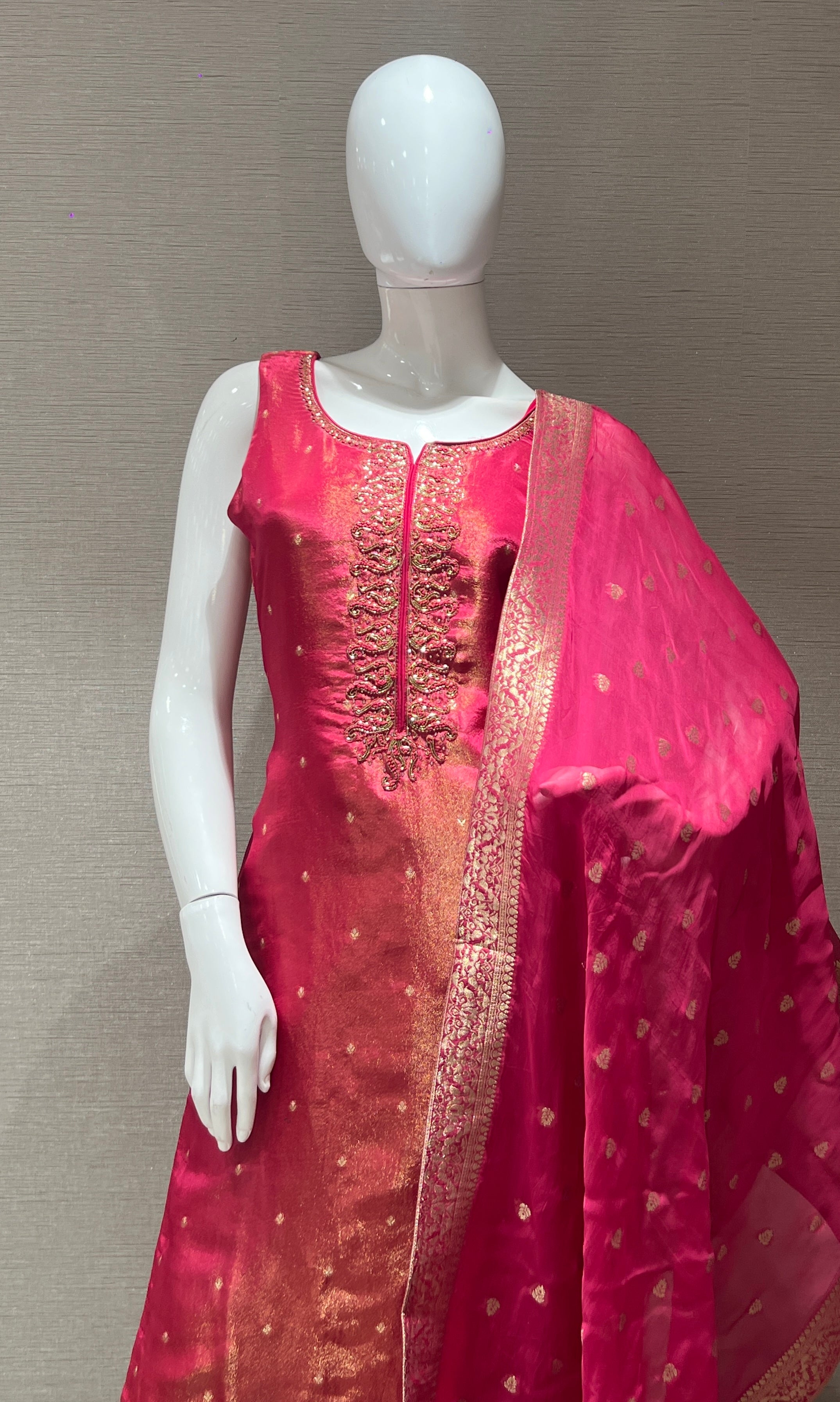 Fuchsia Pink Embroidered Kurta Set