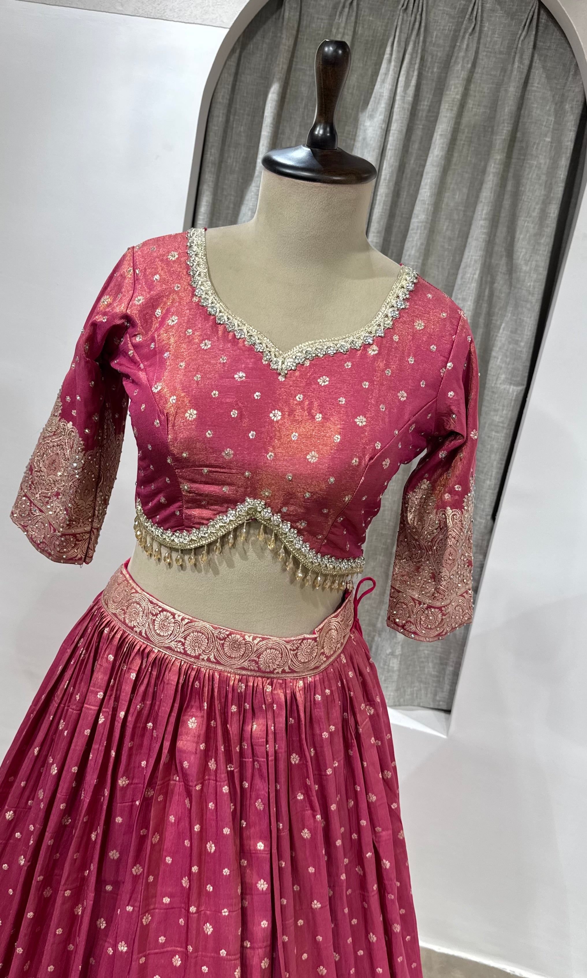 Pink Banarasi Lehenga Set with dupatta
