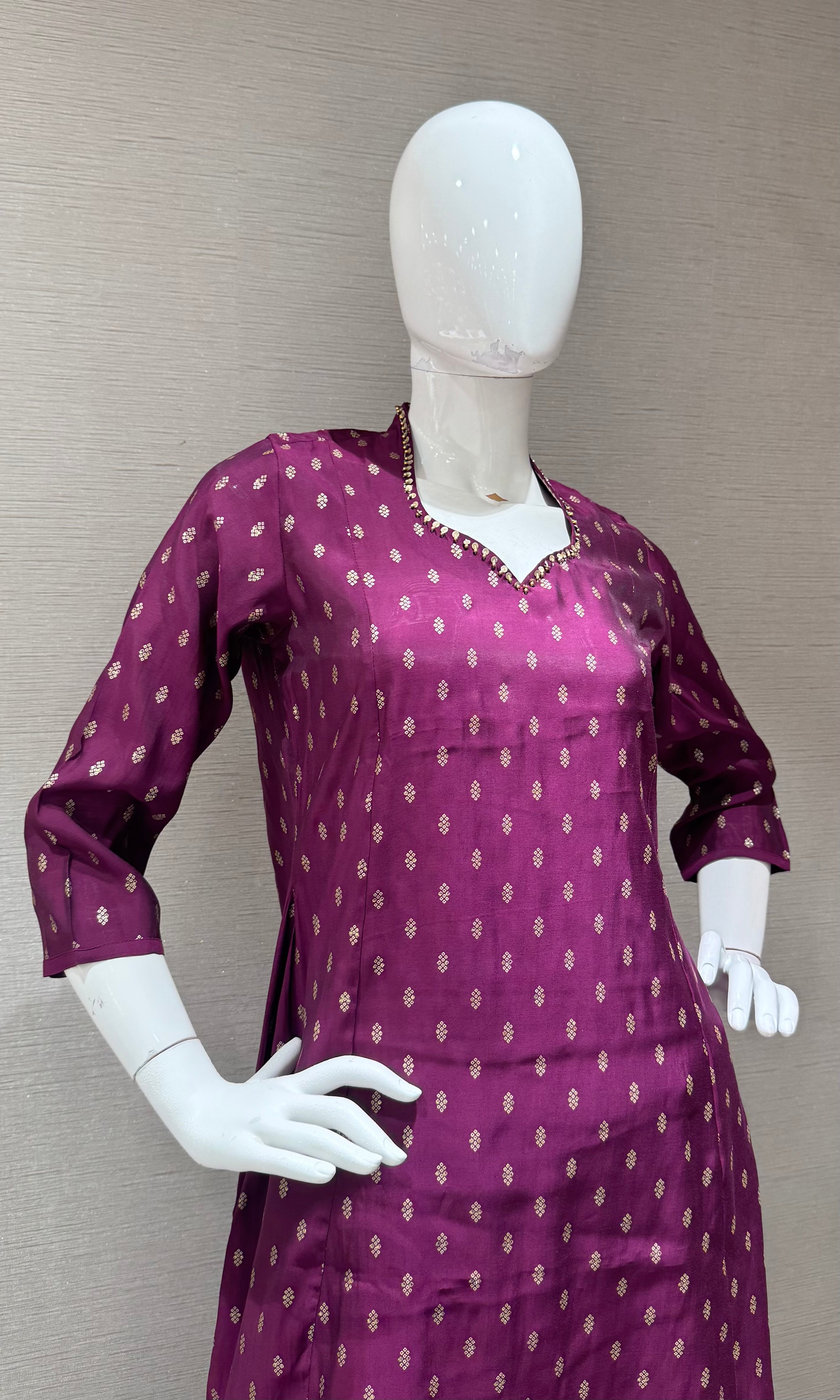 Purple Bandhani Printed Straight Kurta Set