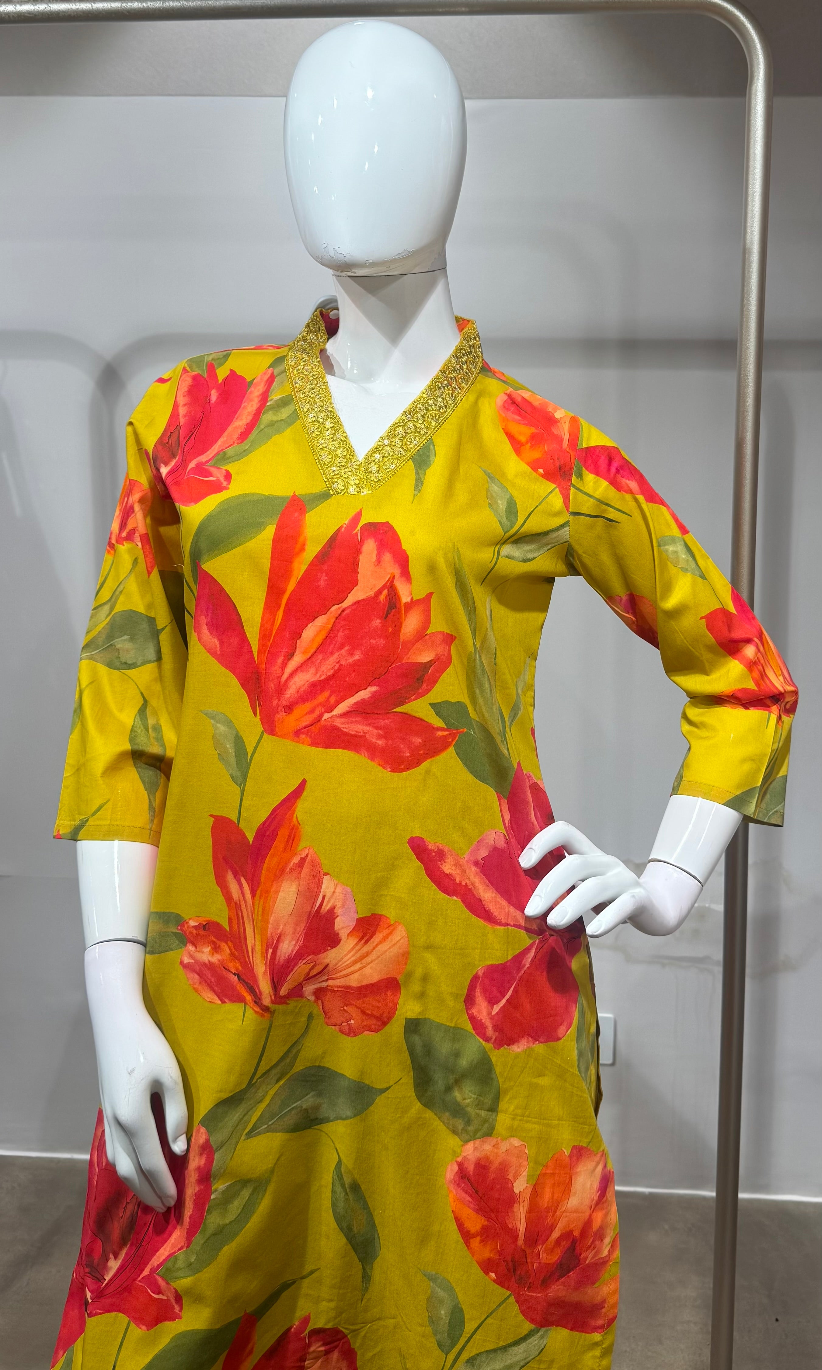 Mustard Botanical Printed Kurta Set