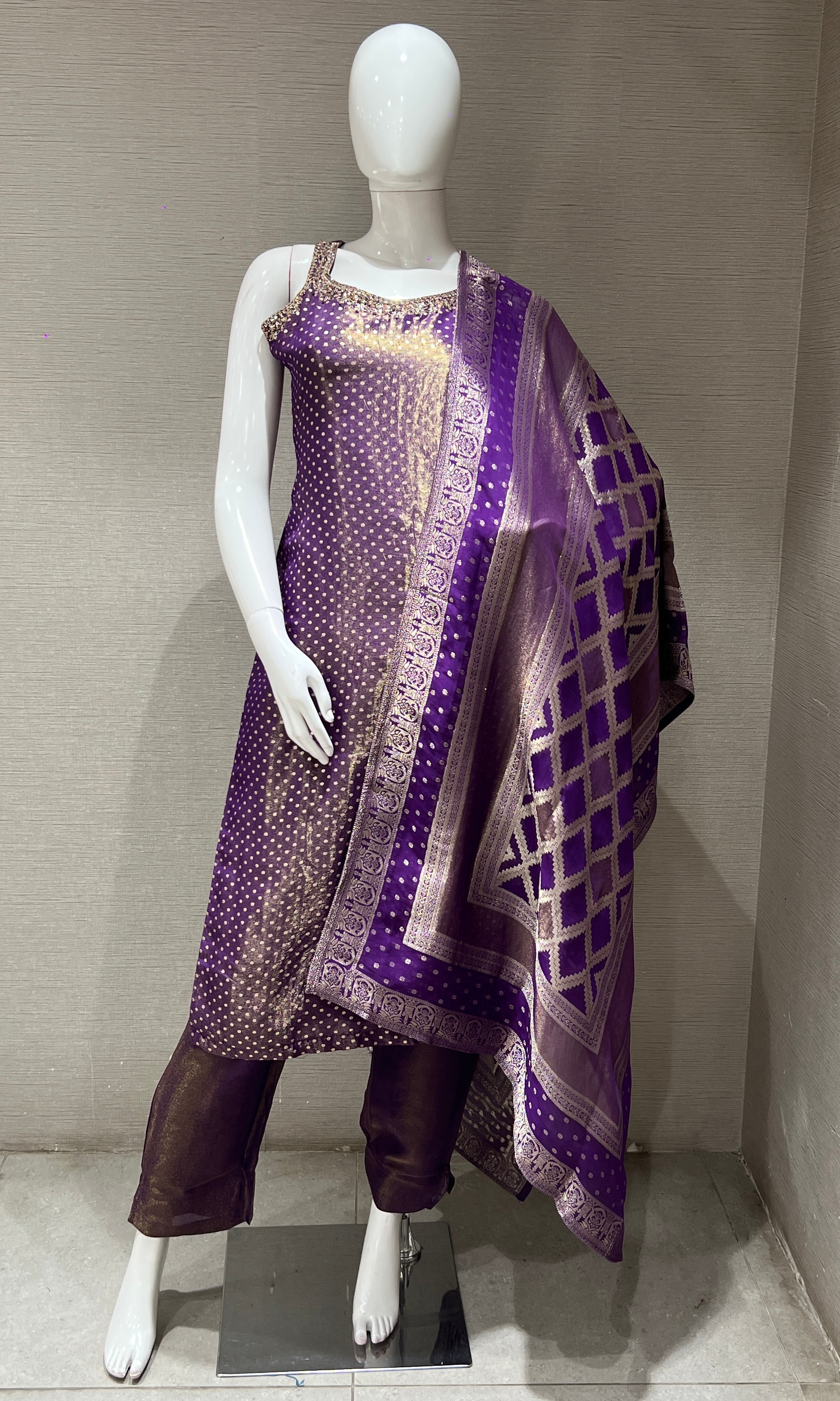 Purple Gold Banarasi Kurta Set