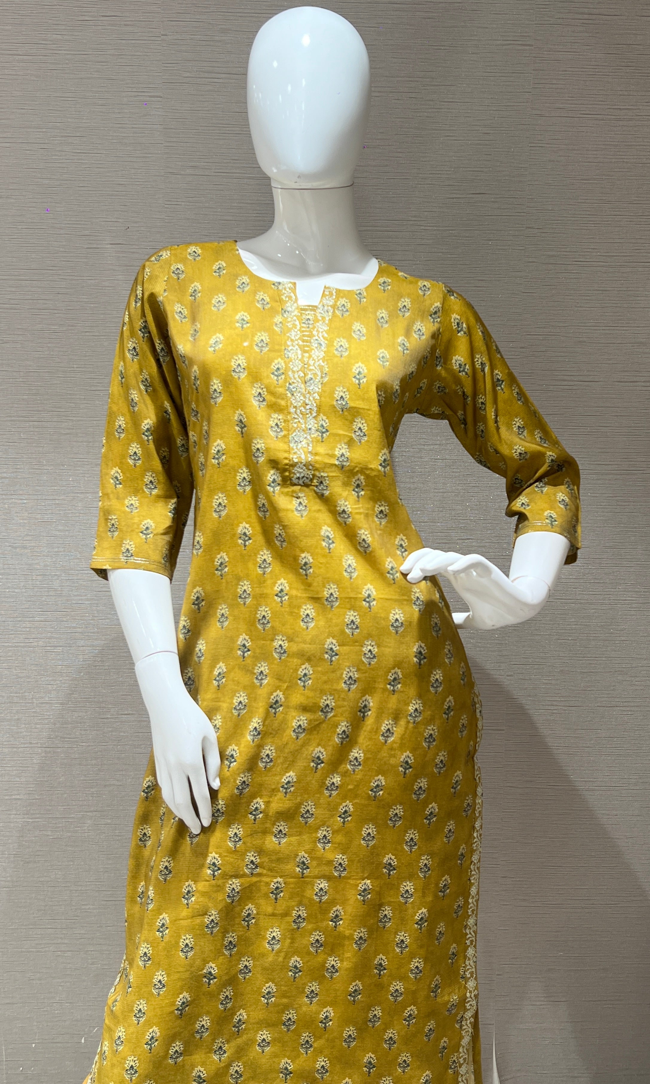 Mehandi green embroidered kurta set