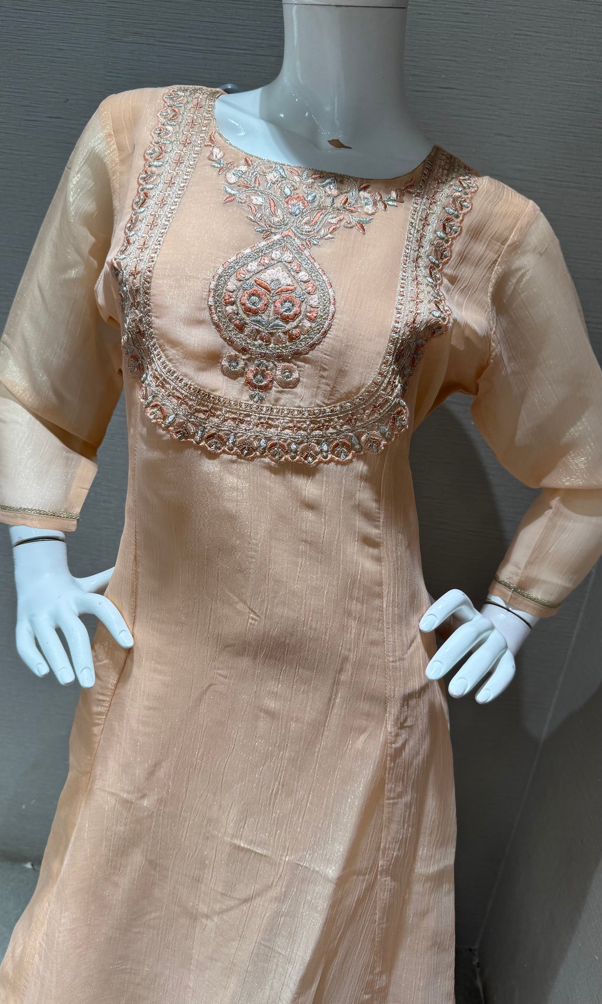 PEACH Floral Embroidered A-Line Kurta top