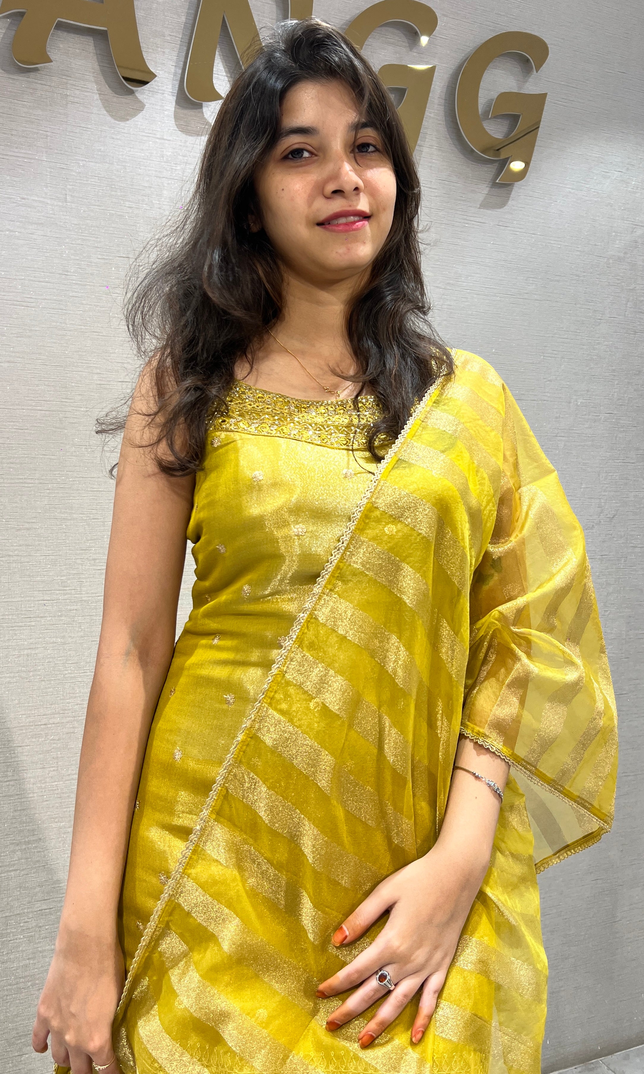 Mustard Yellow Shimmer Tissue Sharara Set