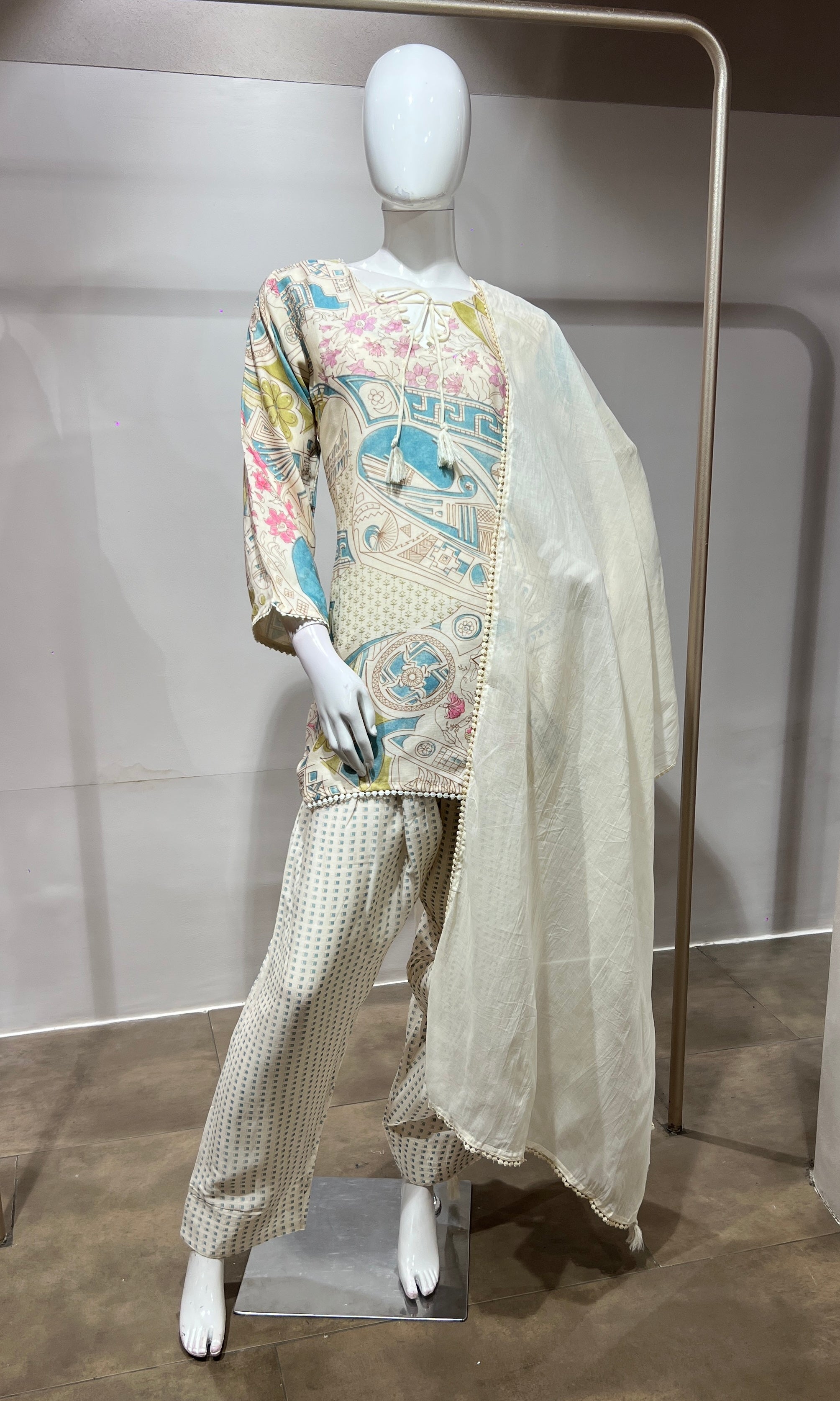 Blue Pastel Floral Printed Farsi salwar