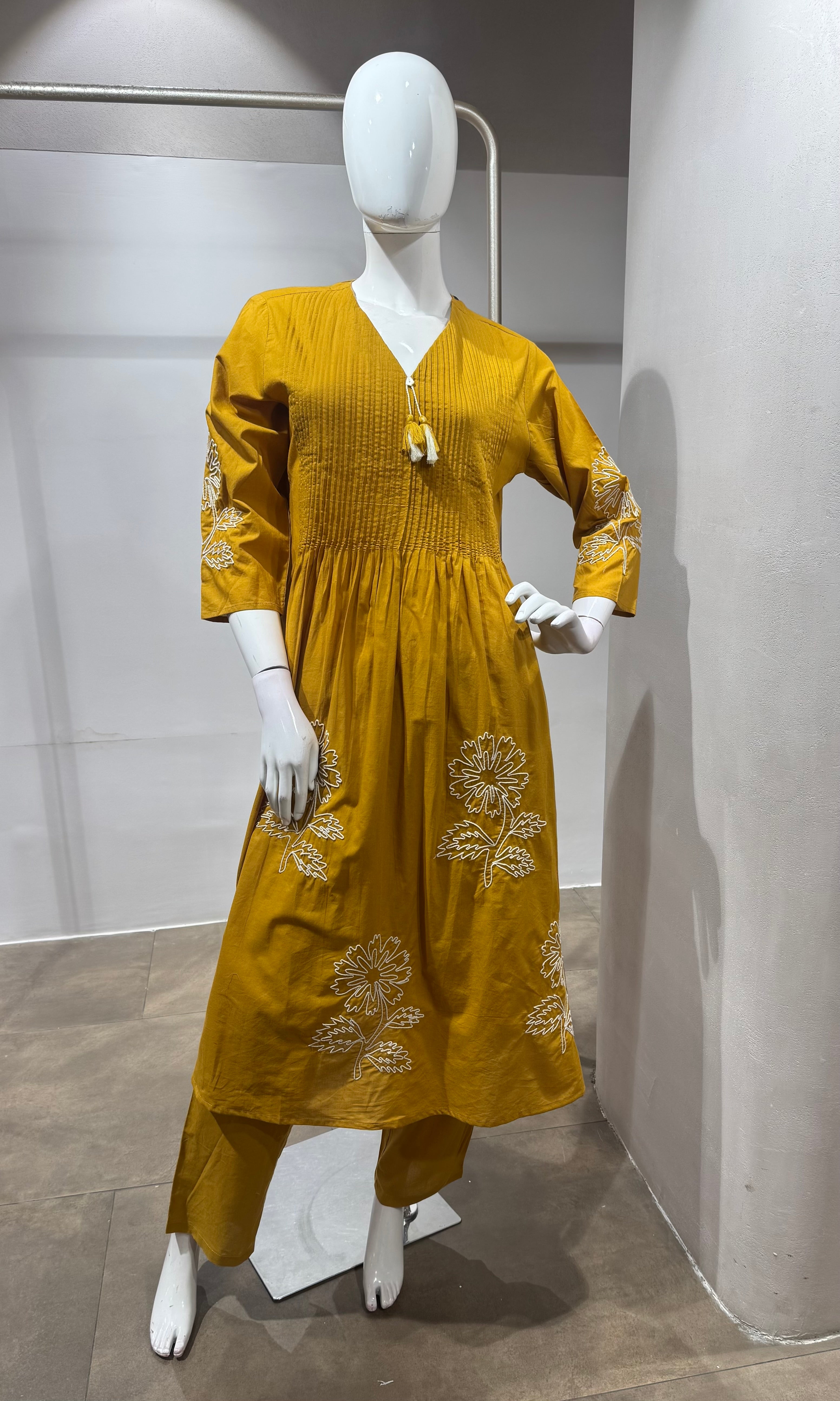 Mustard Embroidered Kurta Set with Dupatta