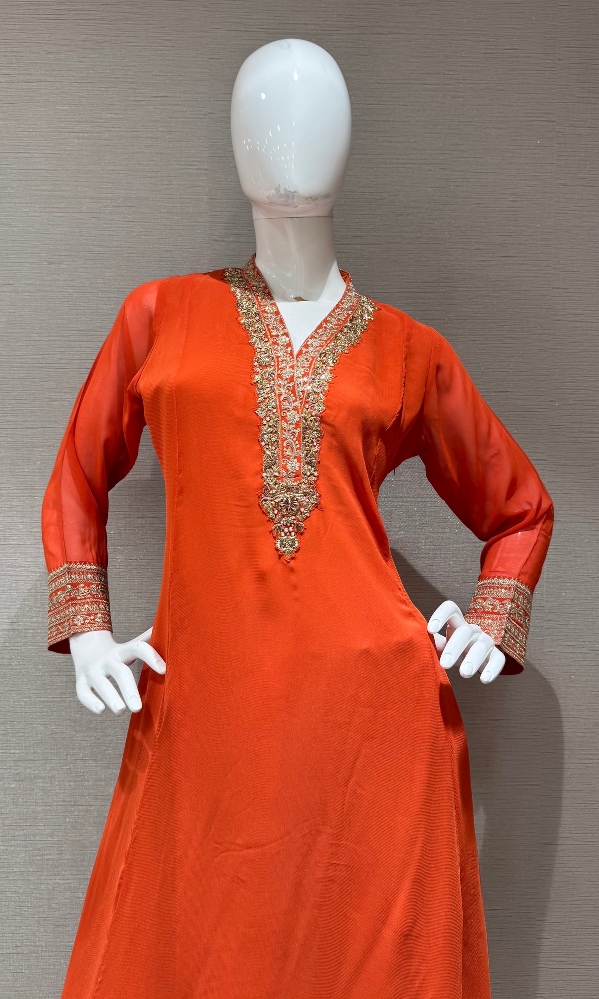 Orange Embroidered Cotton Kurta Set with Floral Dupatta