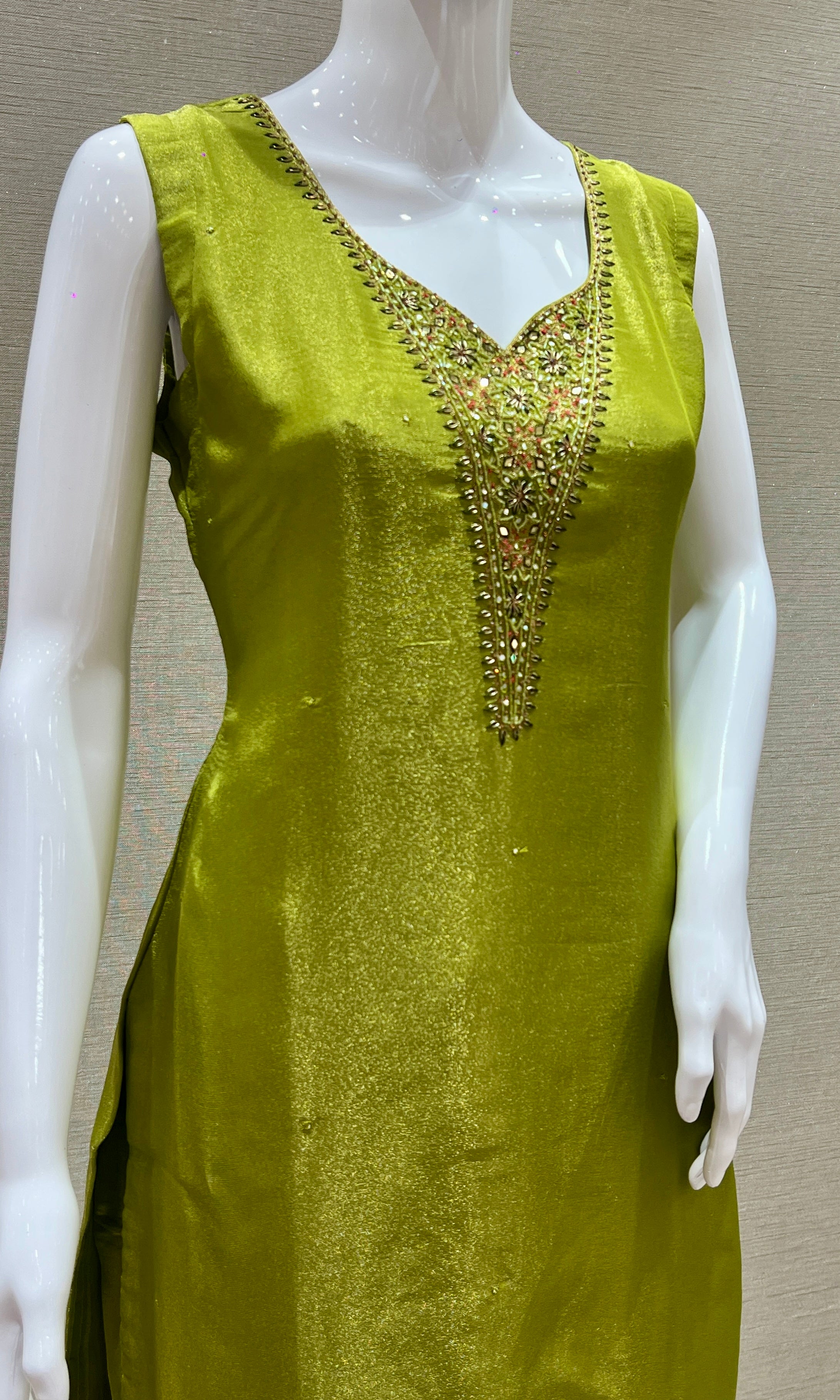 Elegant Green Embellished Kurta Set with Printed Dupatta