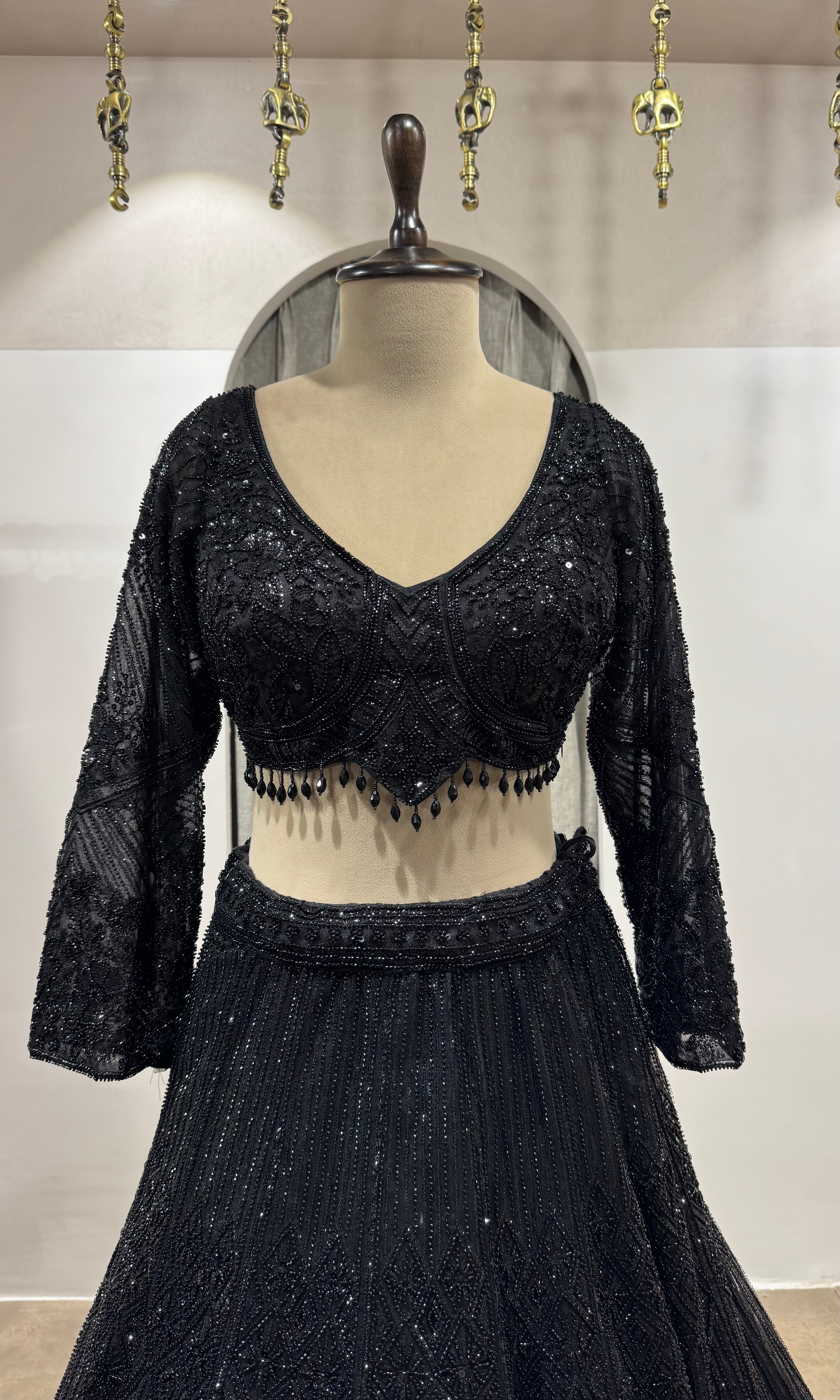 BLACK CLASSIC CRYSTAL WORK LEHENGA