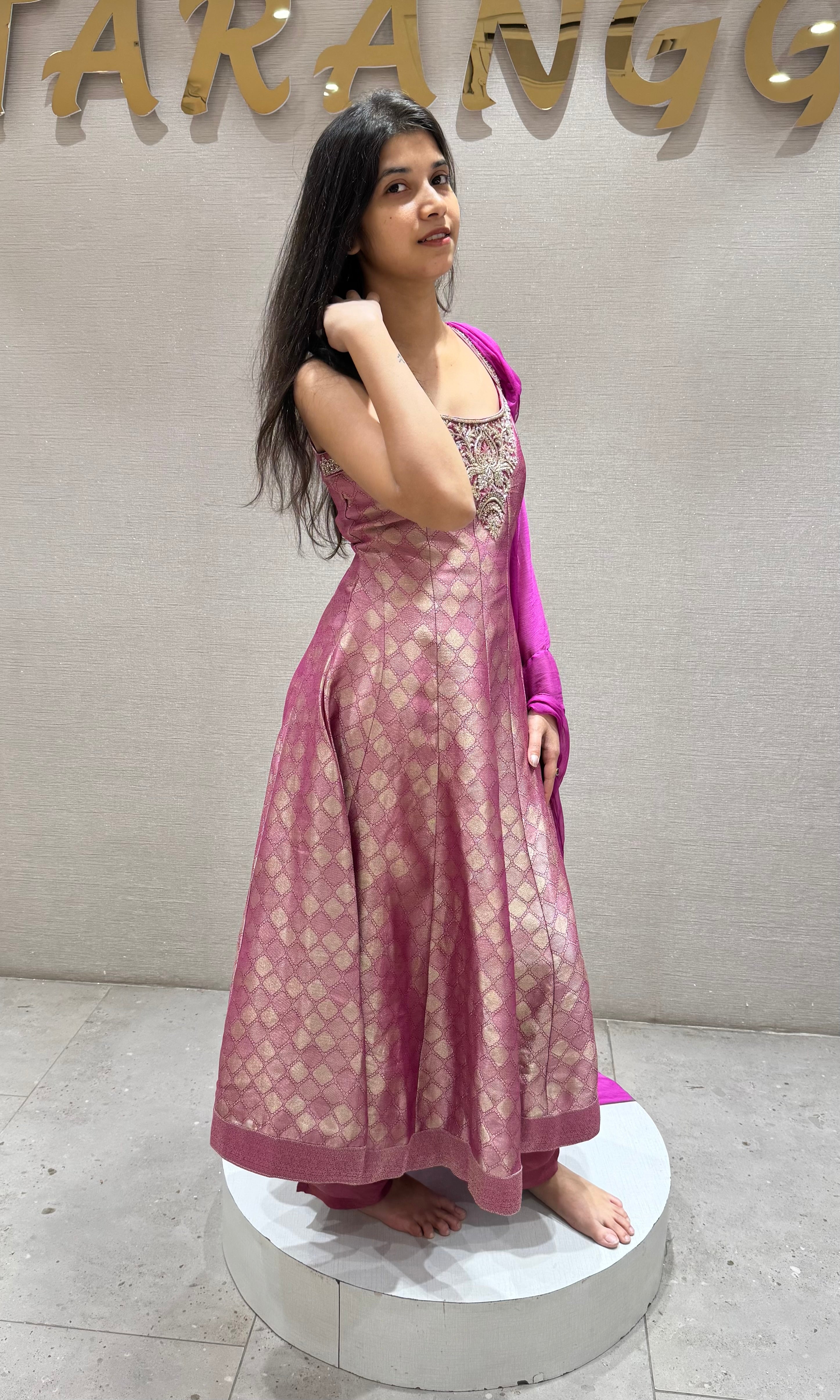 Pink Banarasi EMBROIDERED ANARKALI SET