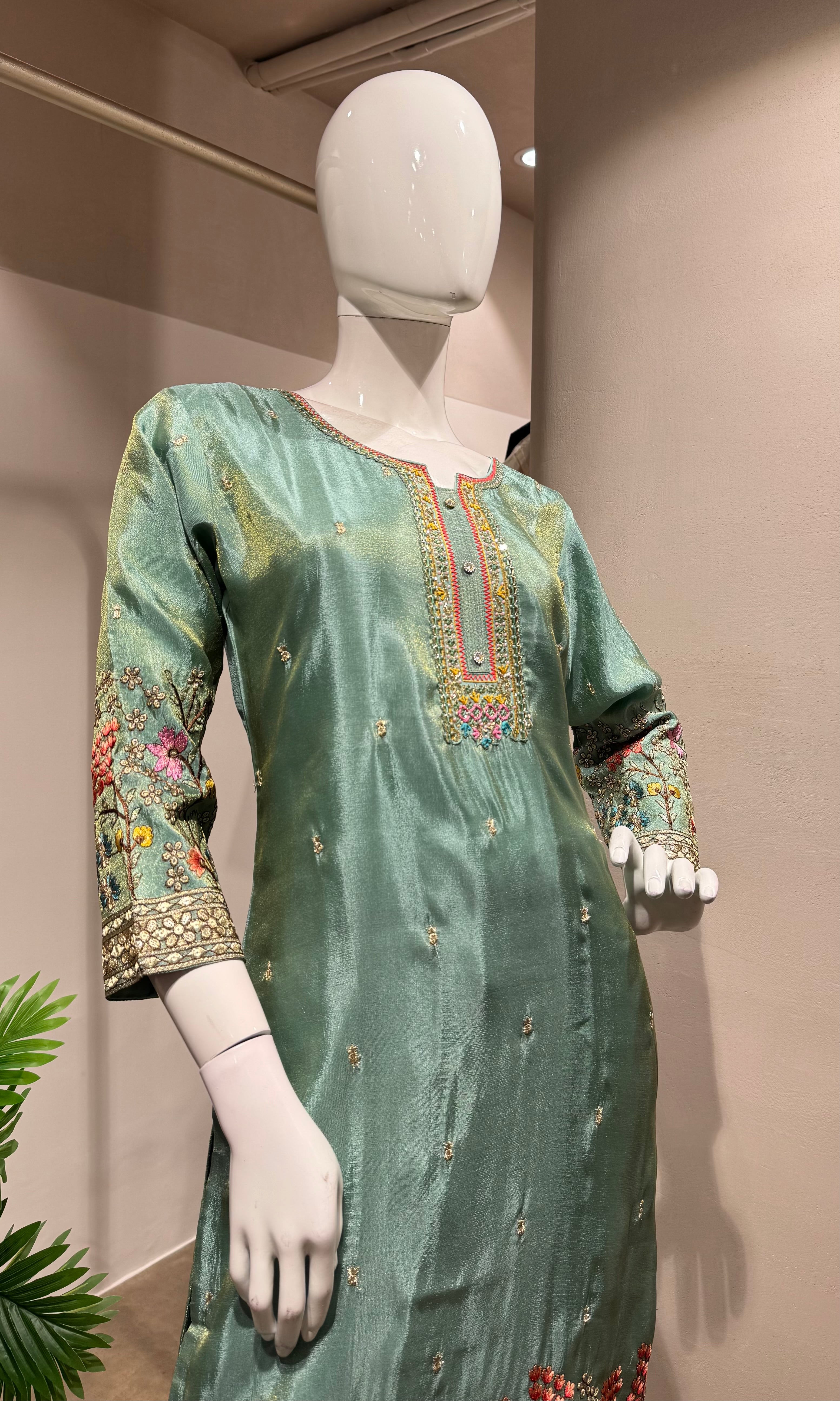GREEN Festive Wear Straight Cut Suit