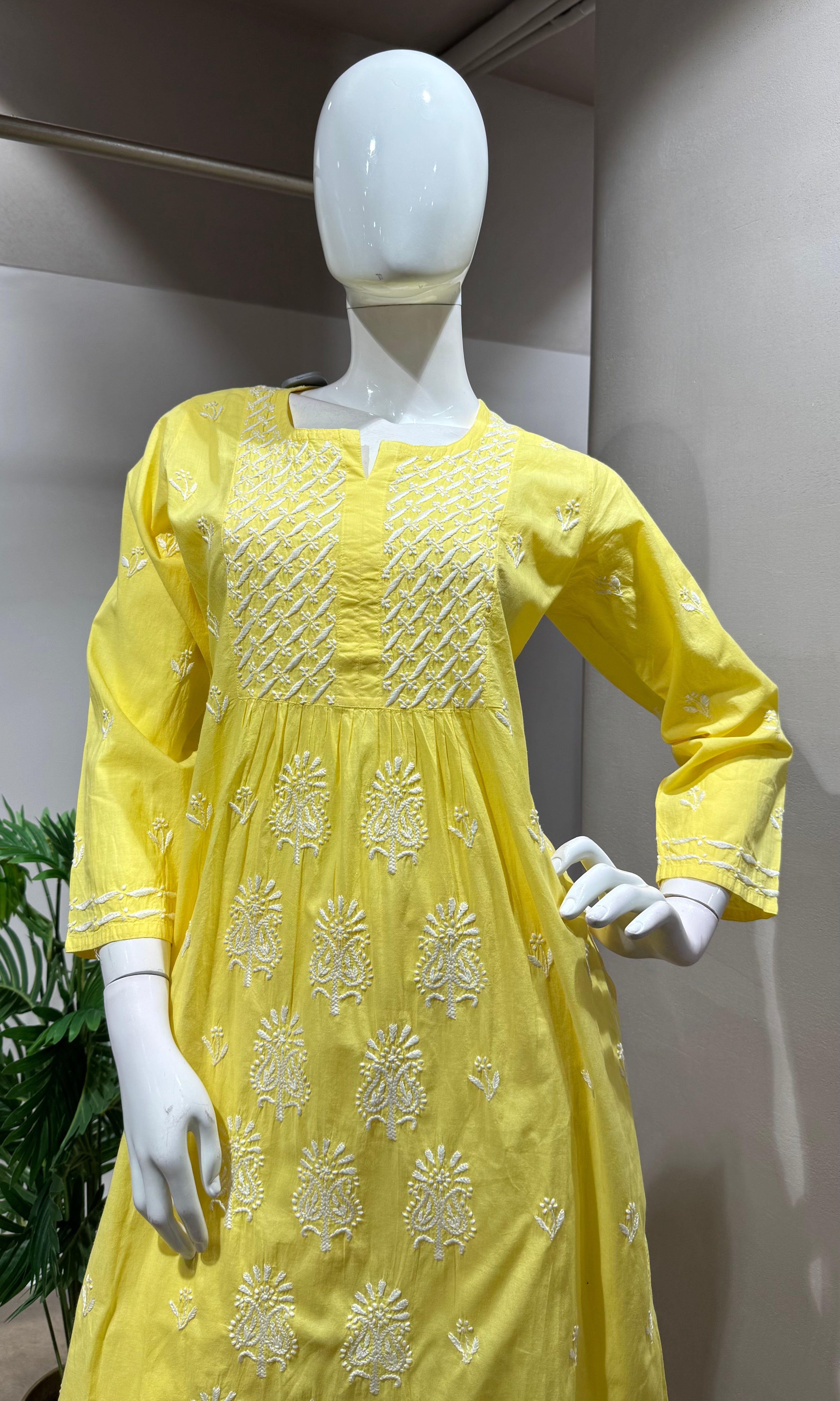 Yellow Chikankari Embroidered Kurti Set