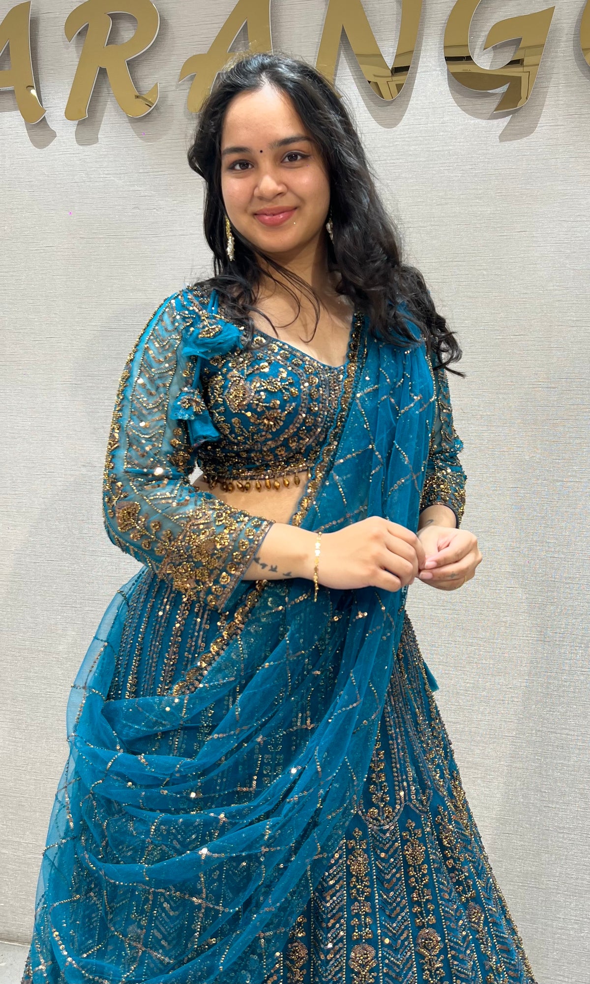 Peacock Blue & Gold Zari Work Lehenga Set