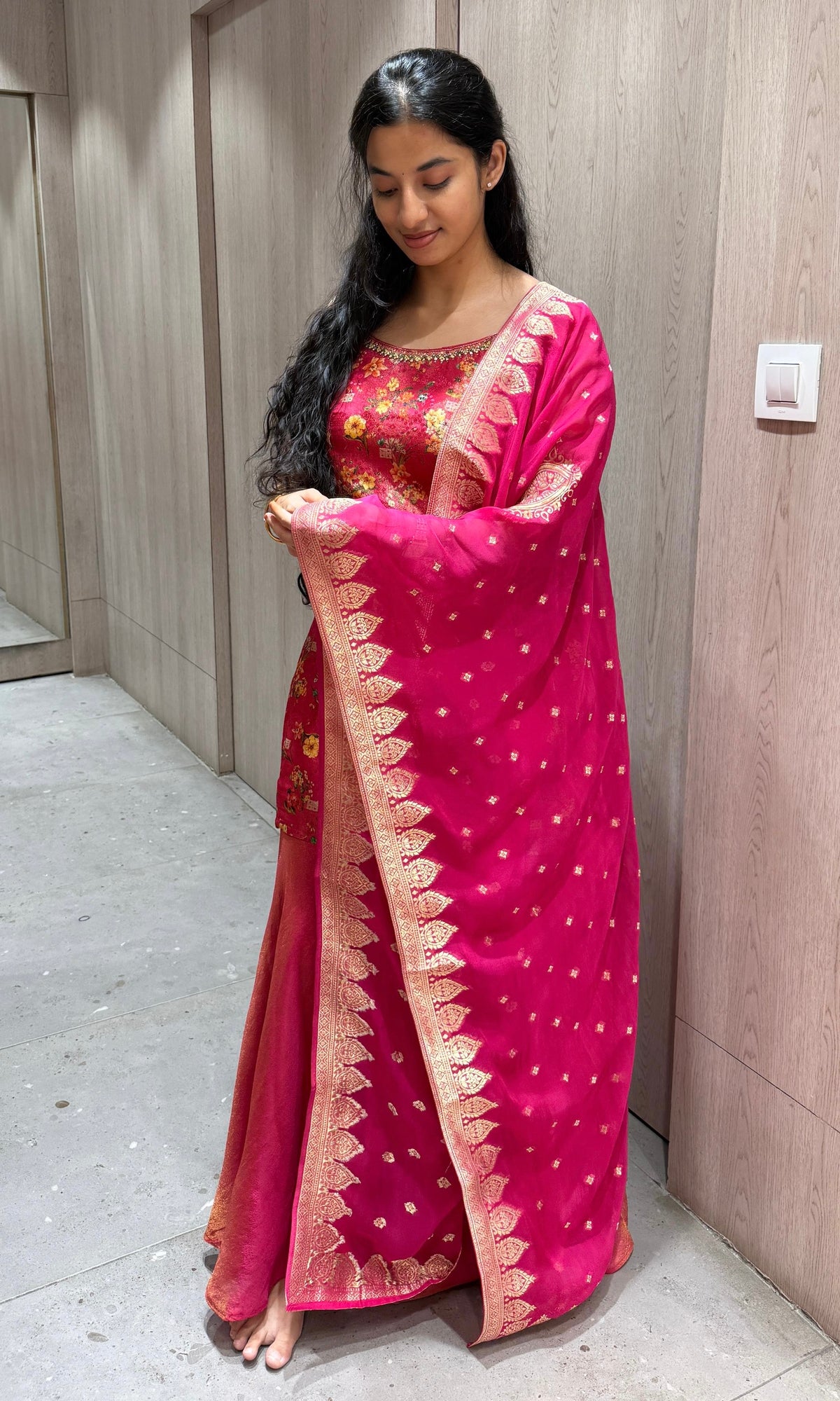 Pink Peplum Gold Embroidery Set
