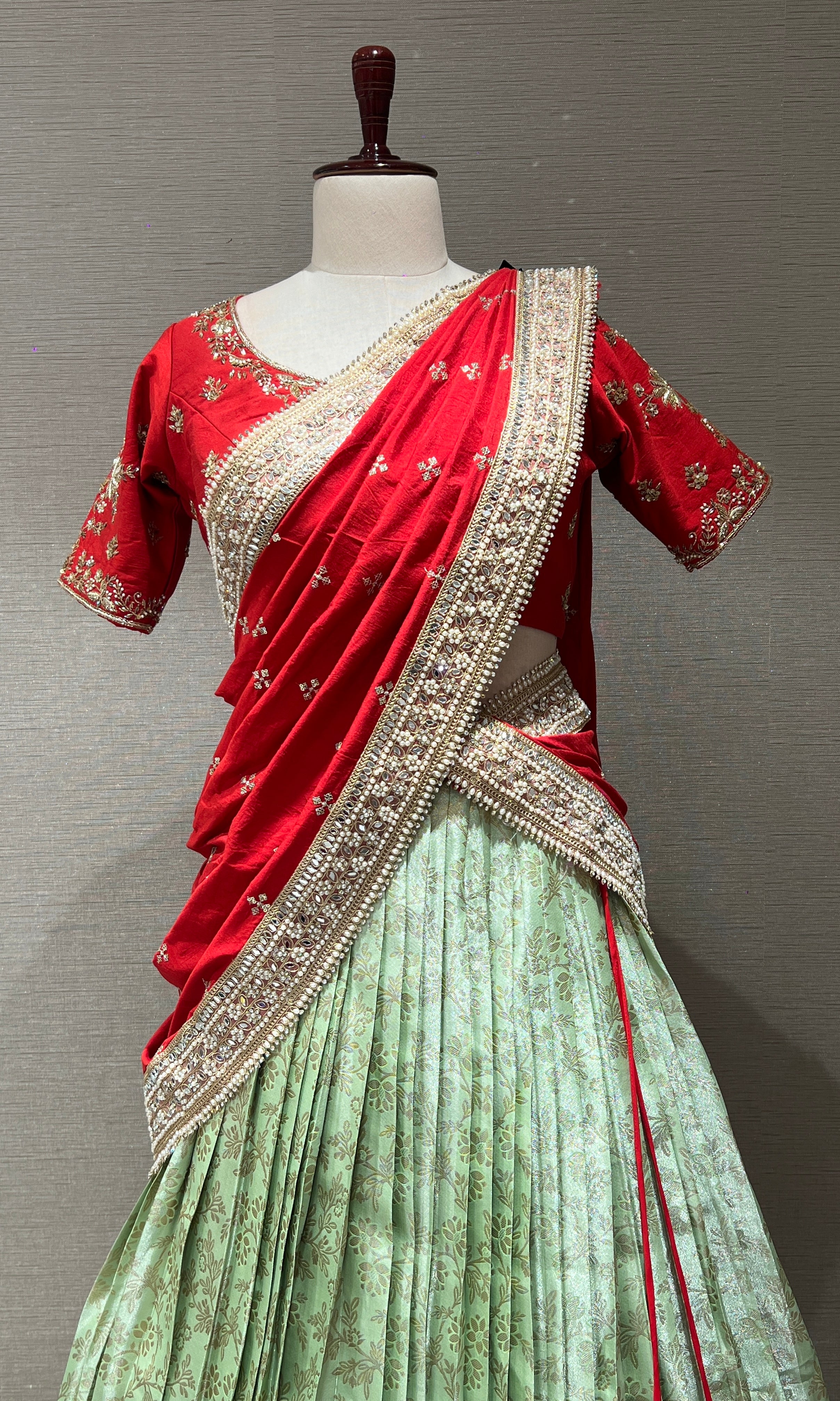 Red pattu Lehenga